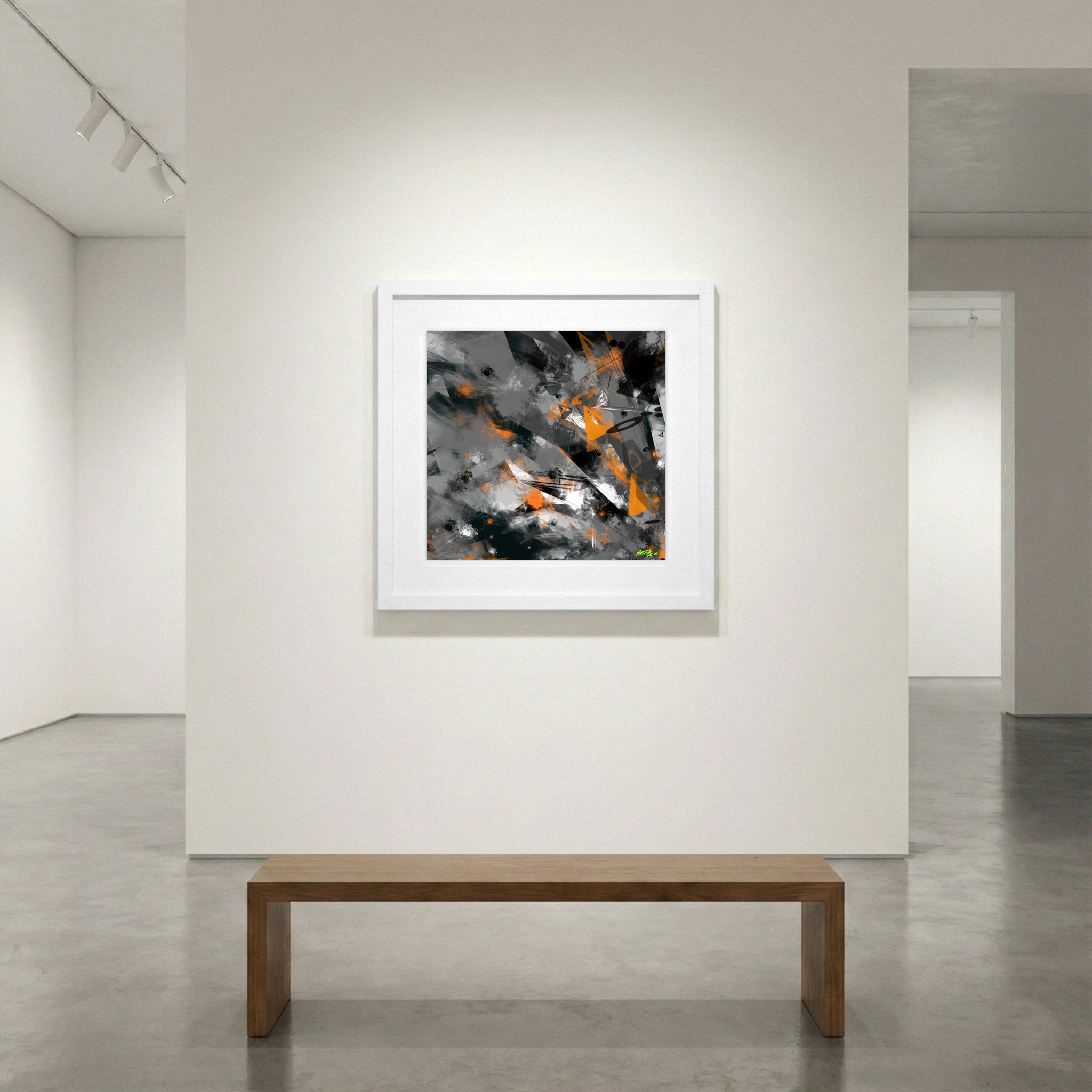 Electric Orange and Charcoal Digital Composition — art on the wall, room interior preview 1