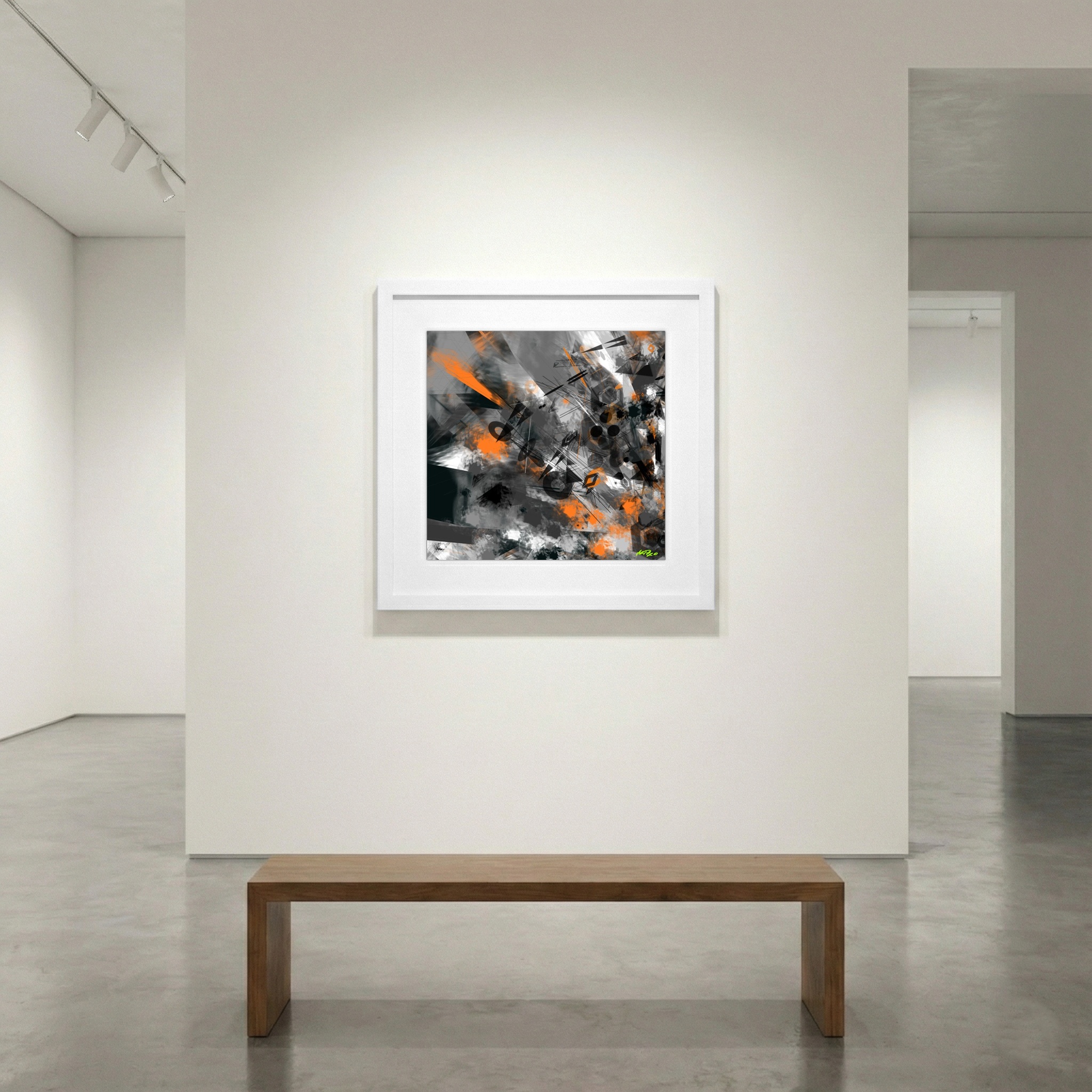 Deep Teal and Orange Abstract Digital Art — art on the wall, room interior preview 1