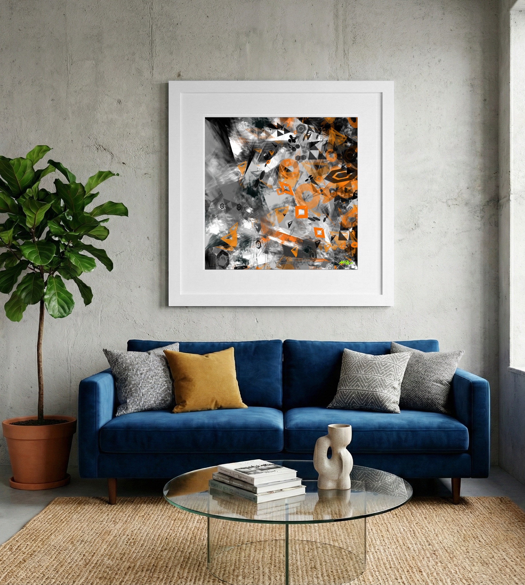 Burnt Orange and Charcoal Geometric Design — art on the wall, room interior preview 2
