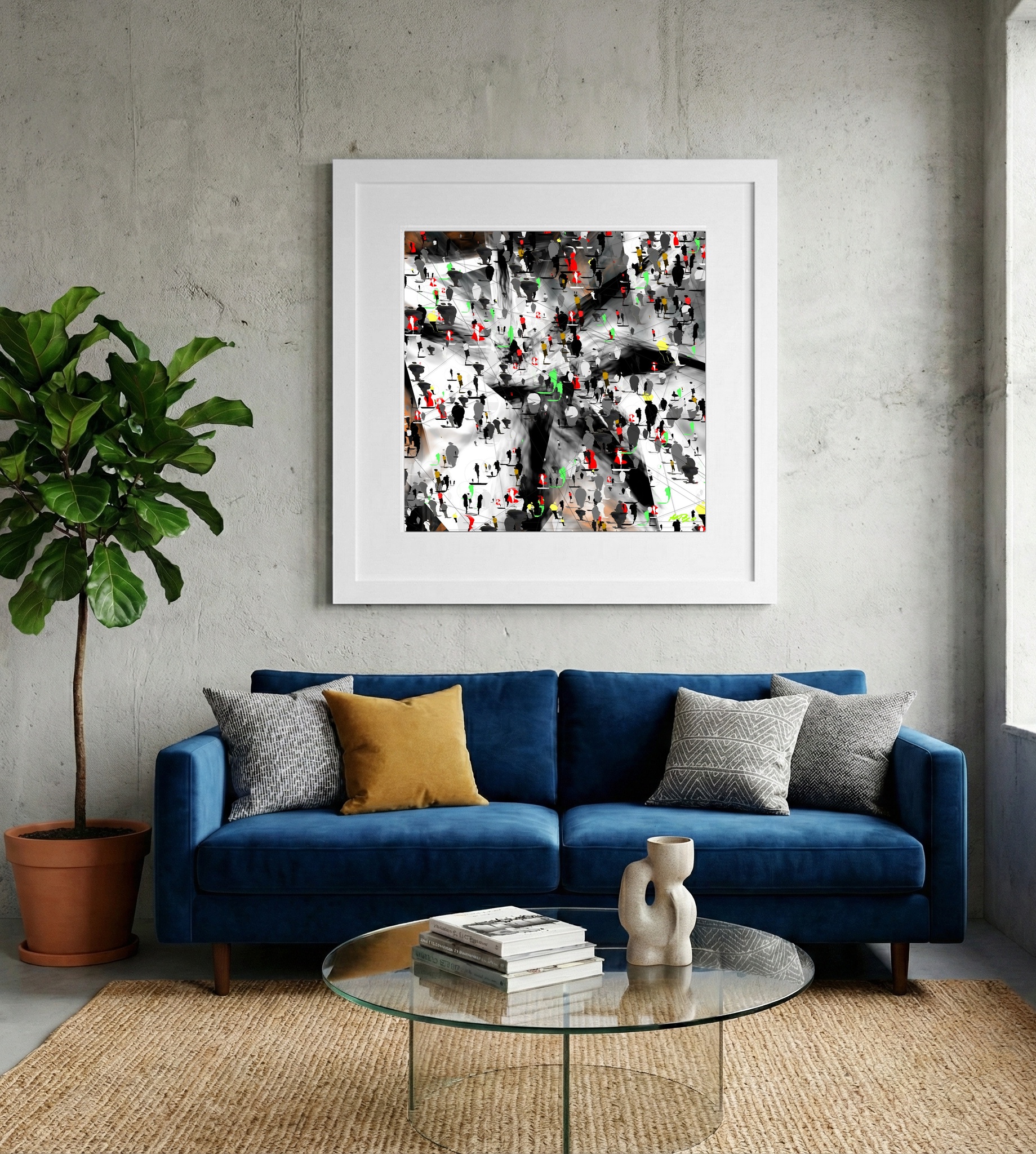 Charcoal and Neon Urban Scene Digital Art — art on the wall, room interior preview 2