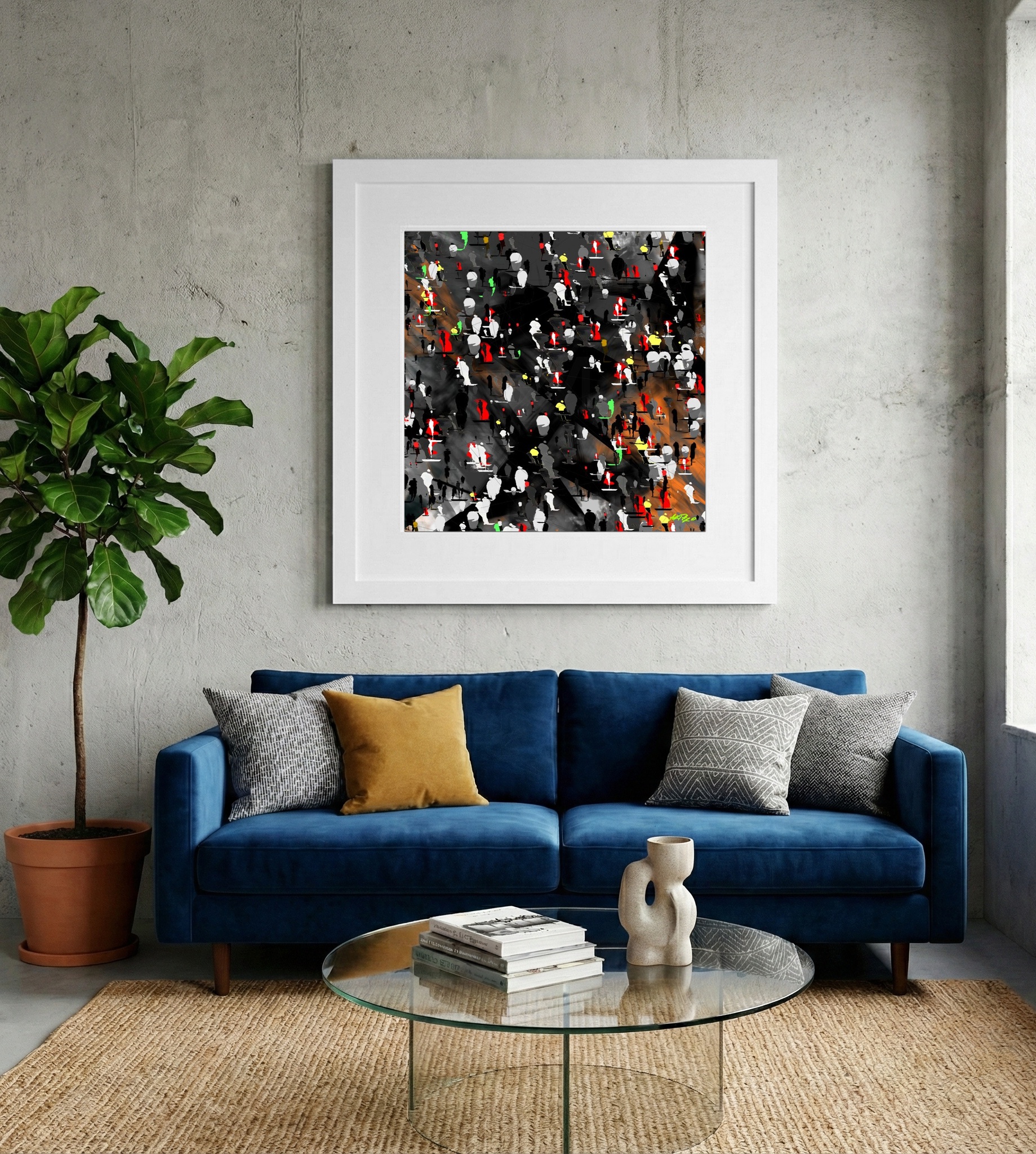 Crimson and Slate Street Crowd Digital Art — art on the wall, room interior preview 2
