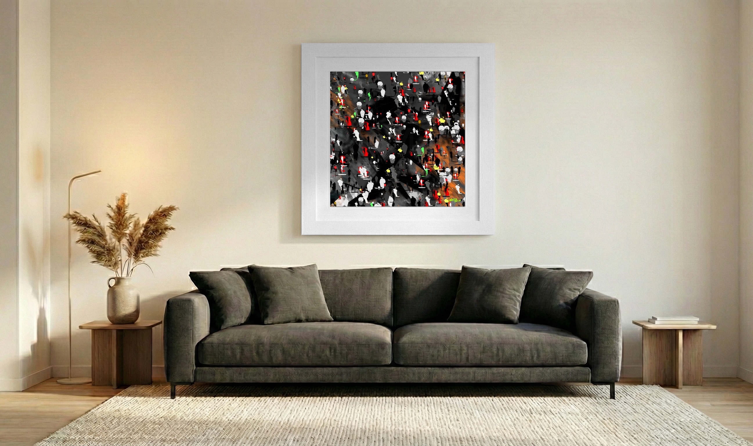 Crimson and Slate Street Crowd Digital Art — art on the wall, room interior preview 3