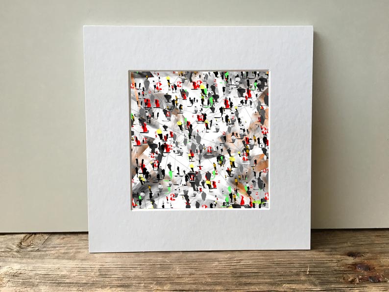 Crimson and Charcoal Urban Figures Digital Art — art on the wall, room interior preview 2