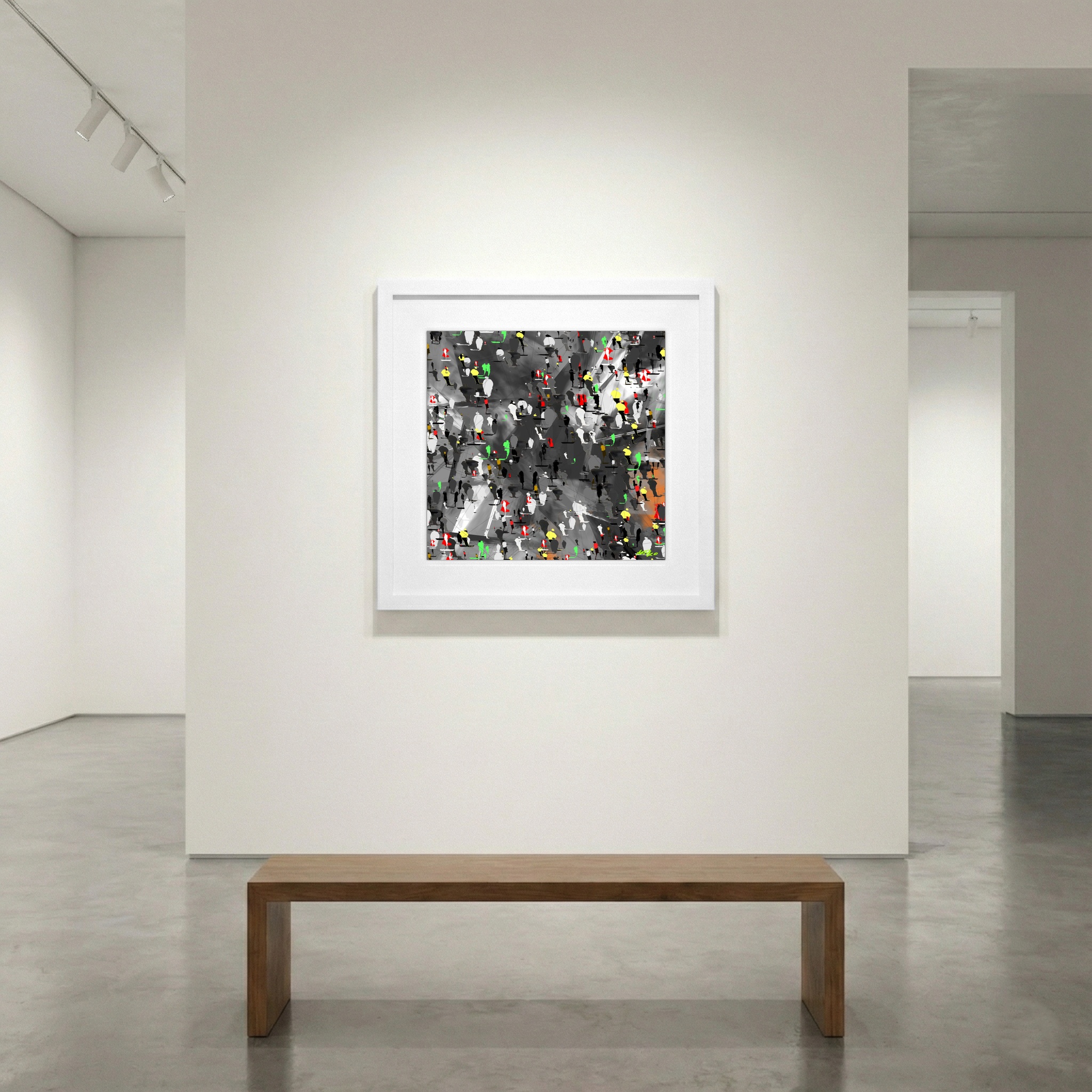 Neon-Coded Figures on Urban Ground Digital Art — art on the wall, room interior preview 1