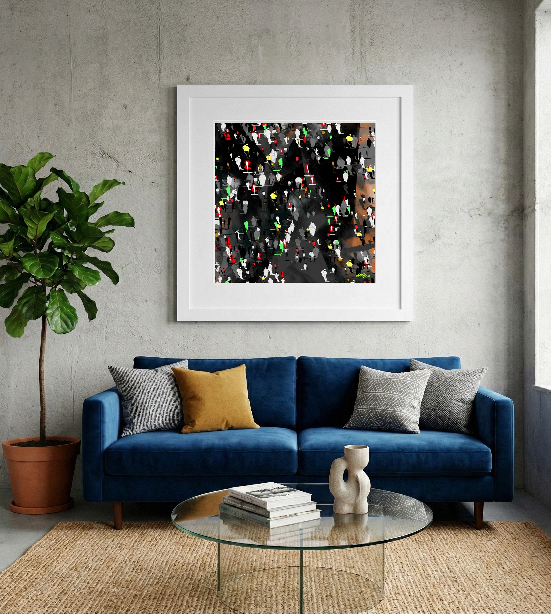 Dynamic Neon Green Urban Scene Digital Art — art on the wall, room interior preview 2
