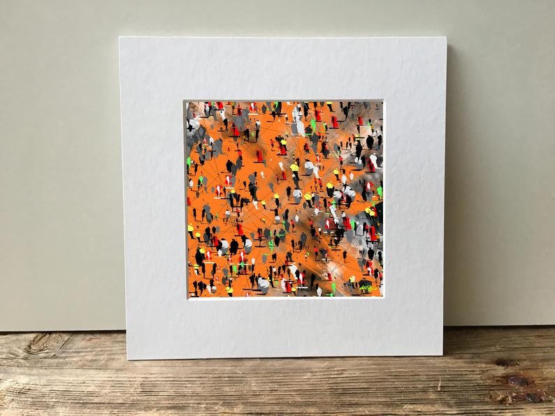 Tangerine Urban Crowd Digital Art — art on the wall, room interior preview 3
