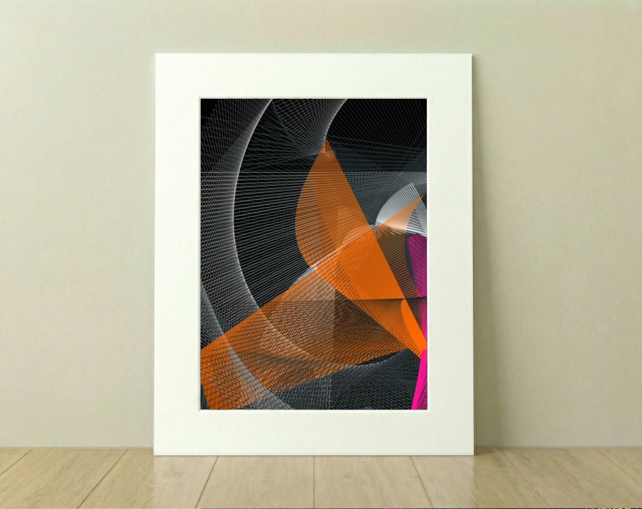 Magenta and Slate Digital Line Art — art on the wall, room interior preview 3