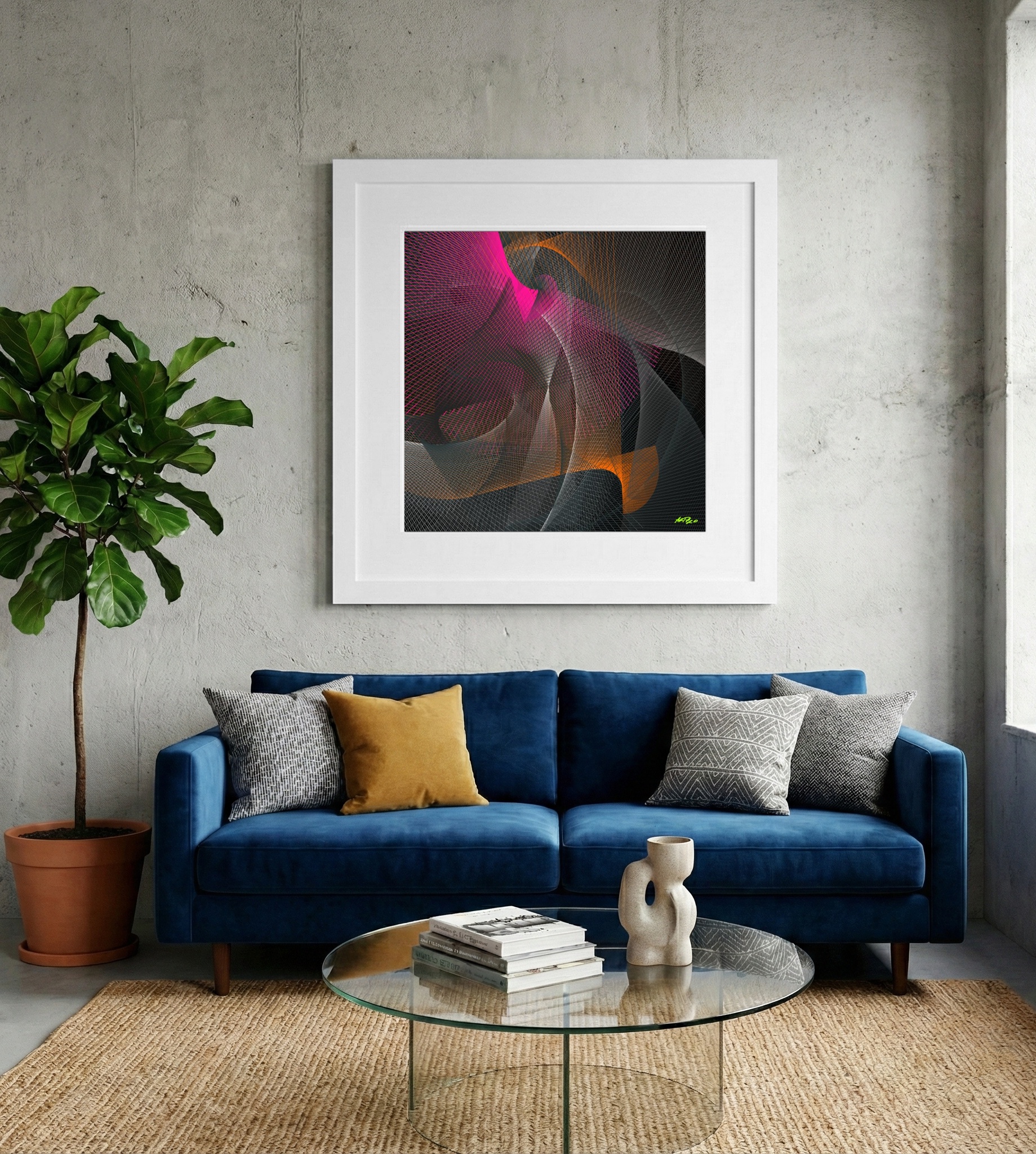 Magenta and Burnt Orange Mesh Digital Art — art on the wall, room interior preview 2
