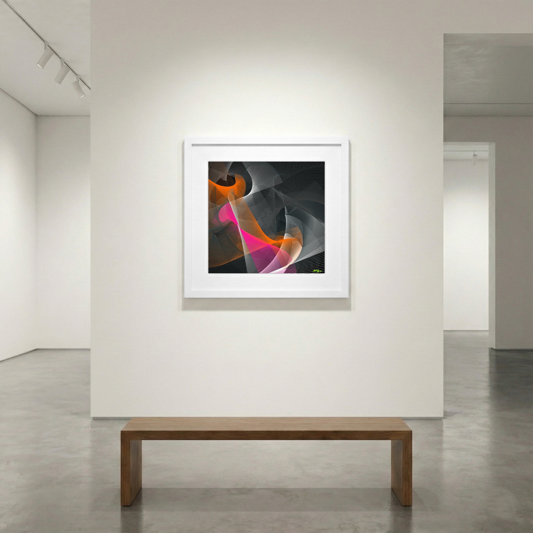 Tangerine and Magenta Digital Flow — art on the wall, room interior preview 1