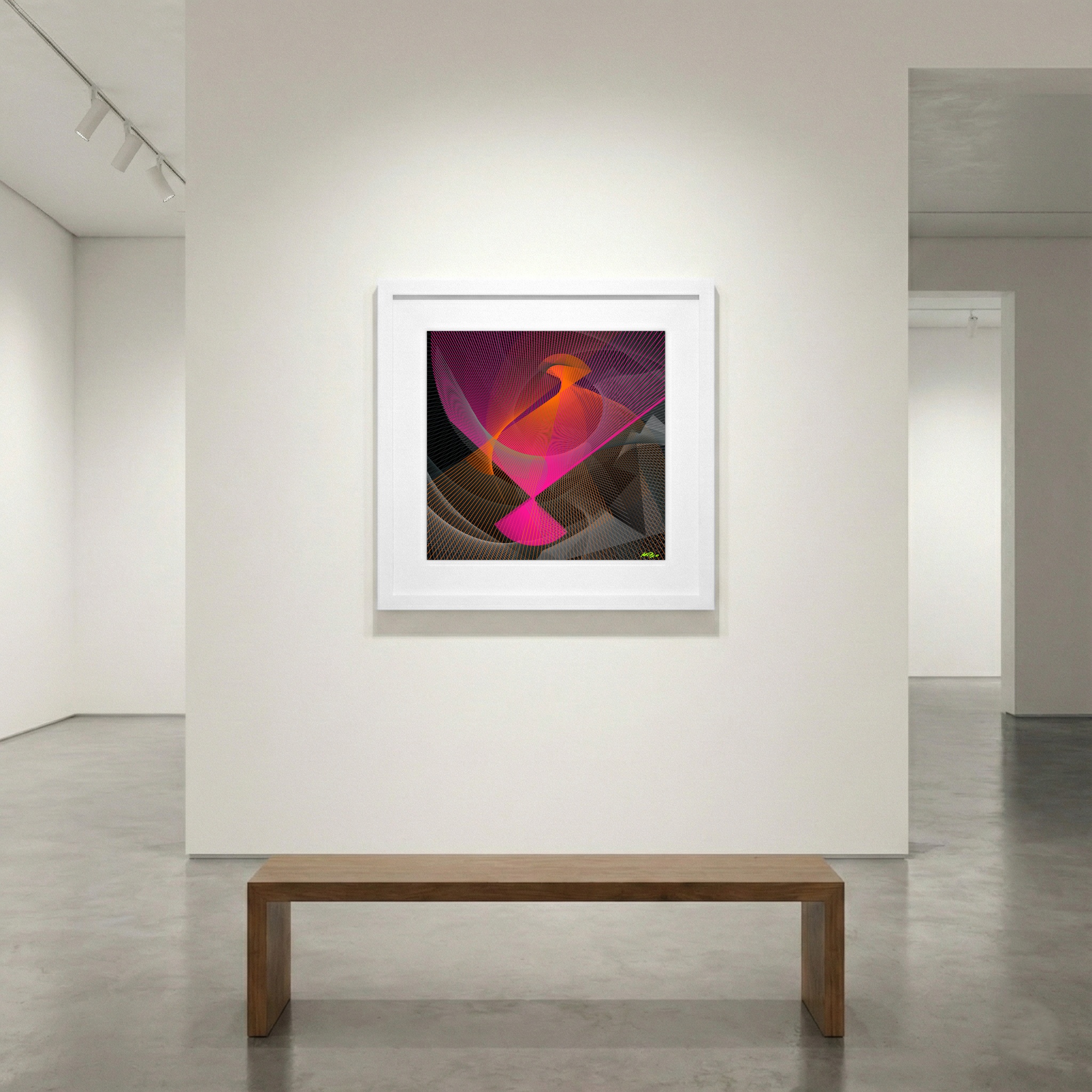 Kinetic Magenta and Orange Weave — art on the wall, room interior preview 1