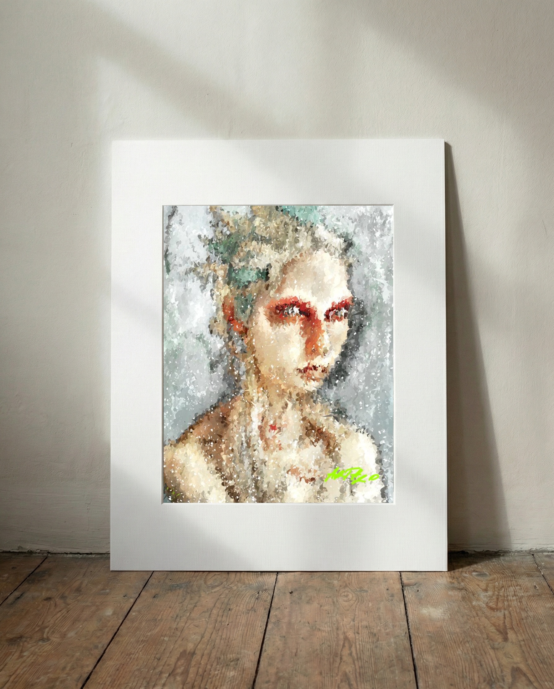 Crimson and Dove Gray Portrait — art on the wall, room interior preview 3