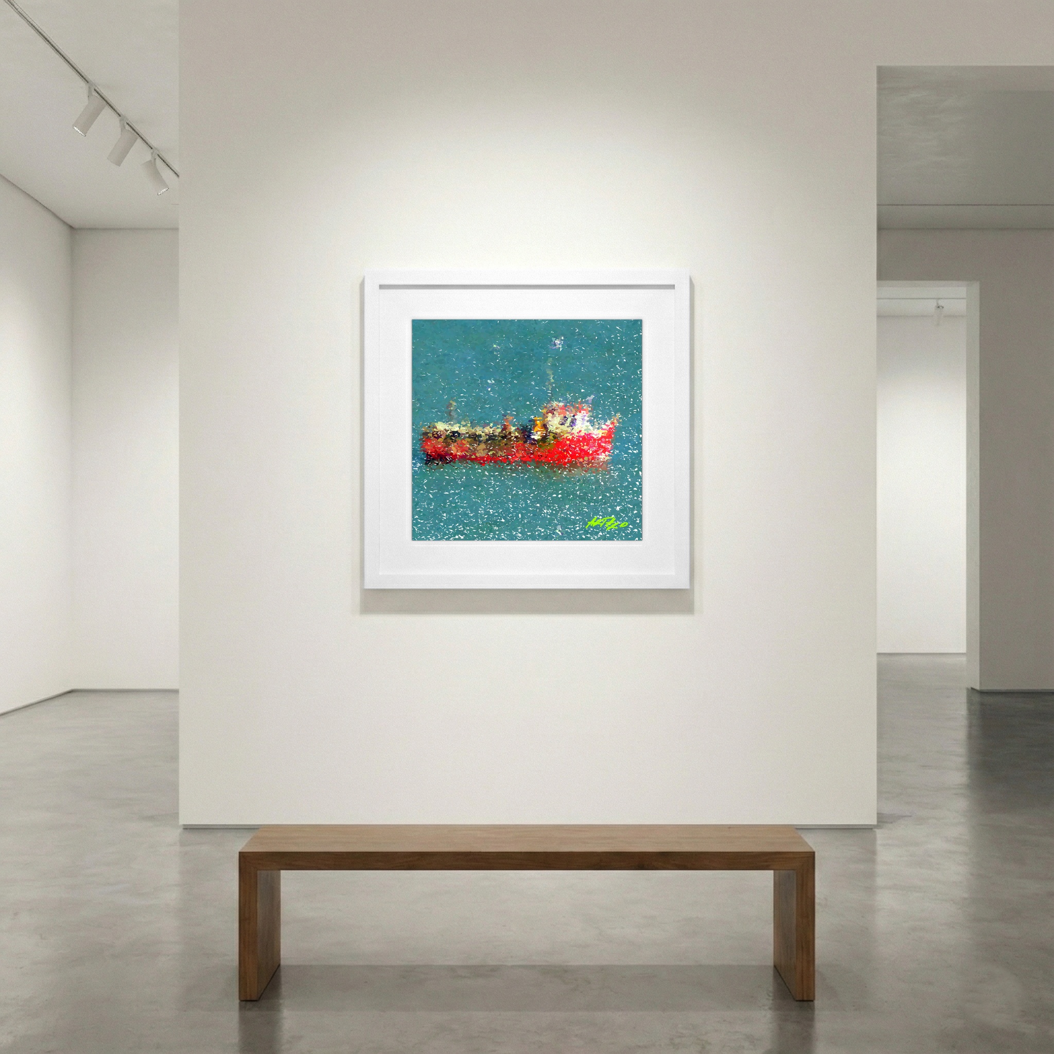 Turquoise Teal Boat Digital Painting — art on the wall, room interior preview 1