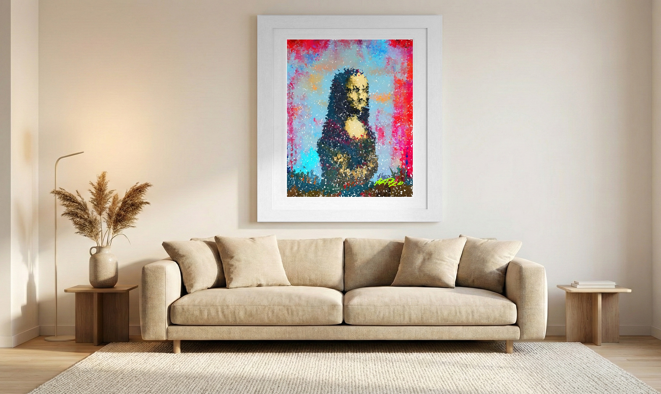 Cerulean Mona Portrait Digital Art — art on the wall, room interior preview 1