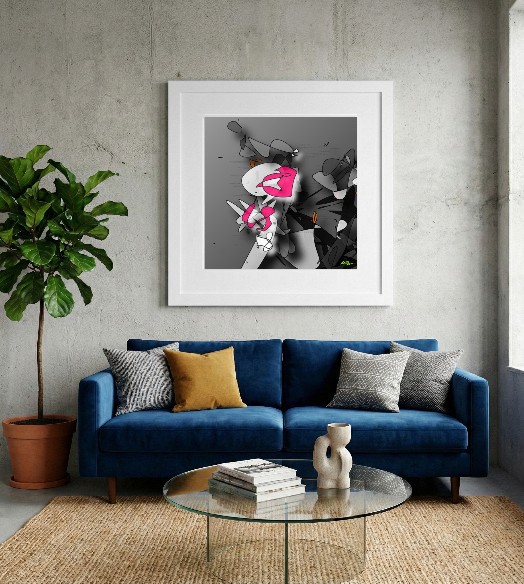 Vivid Magenta Digital Abstract — art on the wall, room interior preview 2