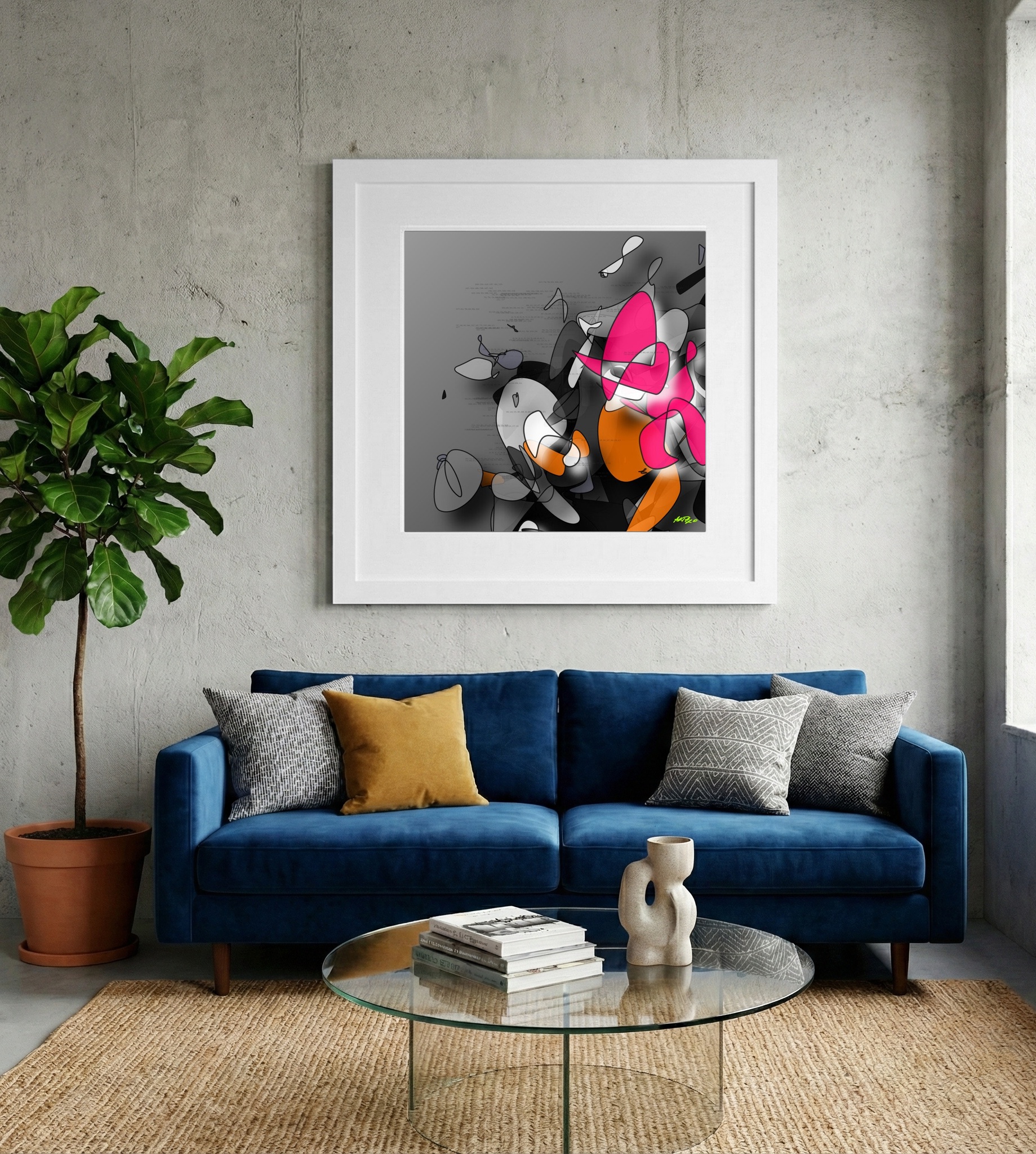 Energetic Magenta and Tangerine Digital Art — art on the wall, room interior preview 2