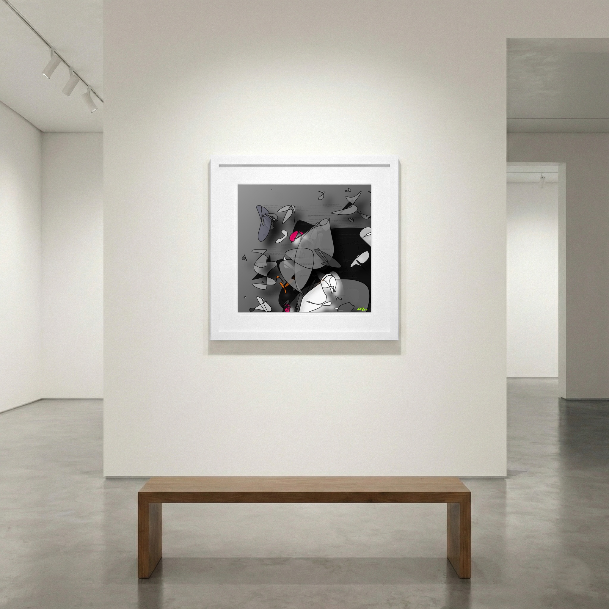 Calm Charcoal and Magenta Composition — art on the wall, room interior preview 1