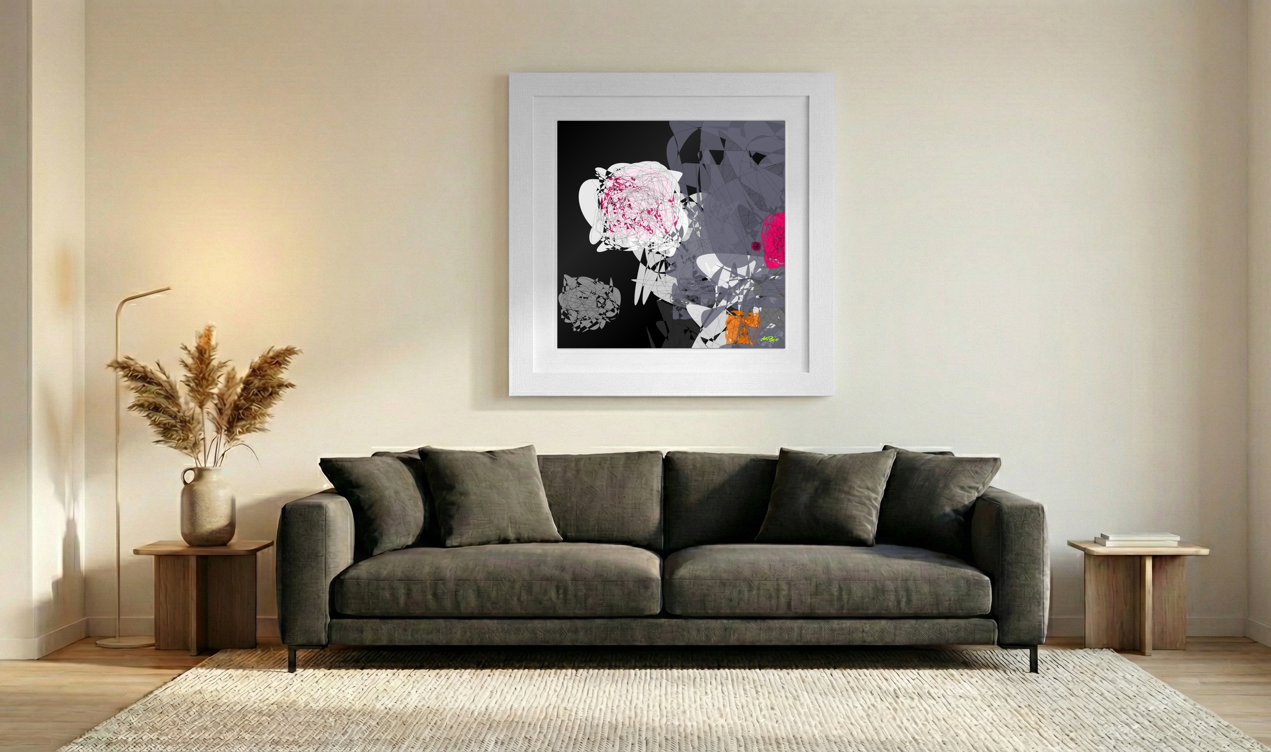 Magenta and Charcoal Digital Composition — art on the wall, room interior preview 3
