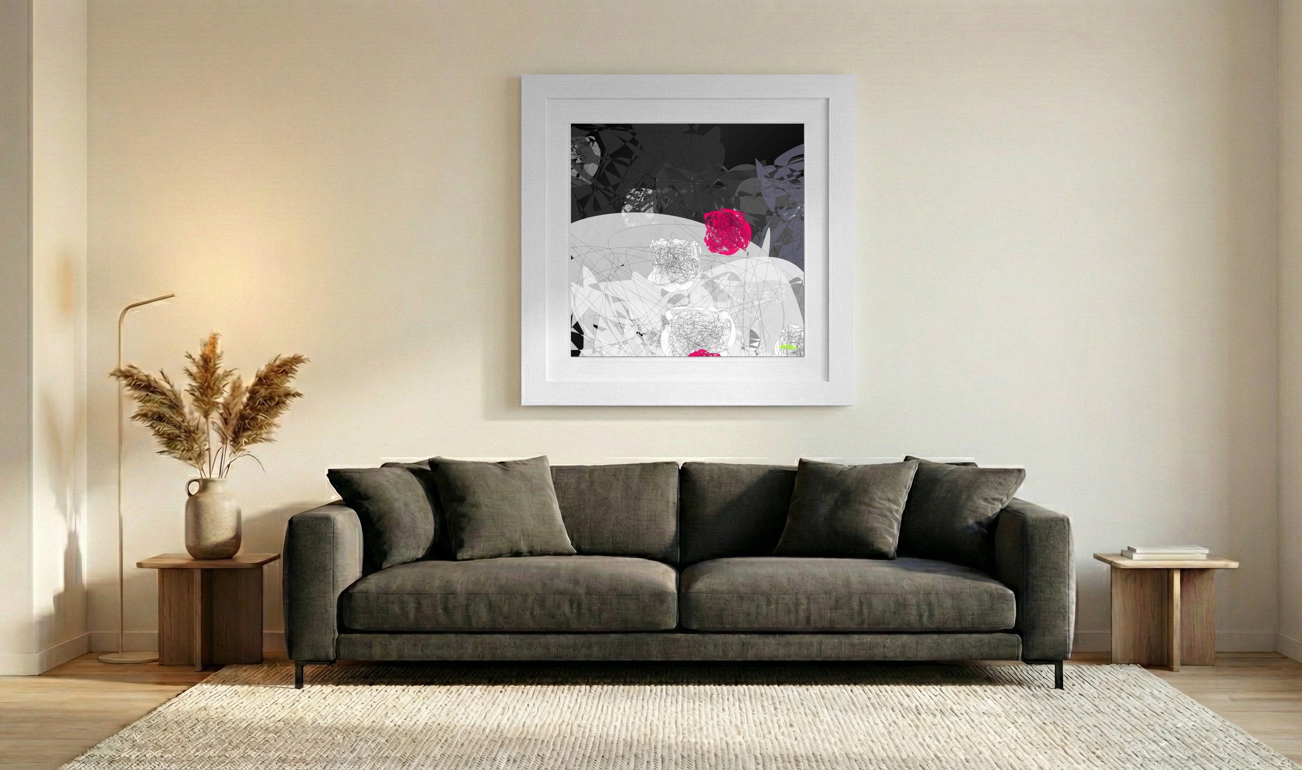 Fuchsia and Dove Gray Digital Design — art on the wall, room interior preview 3