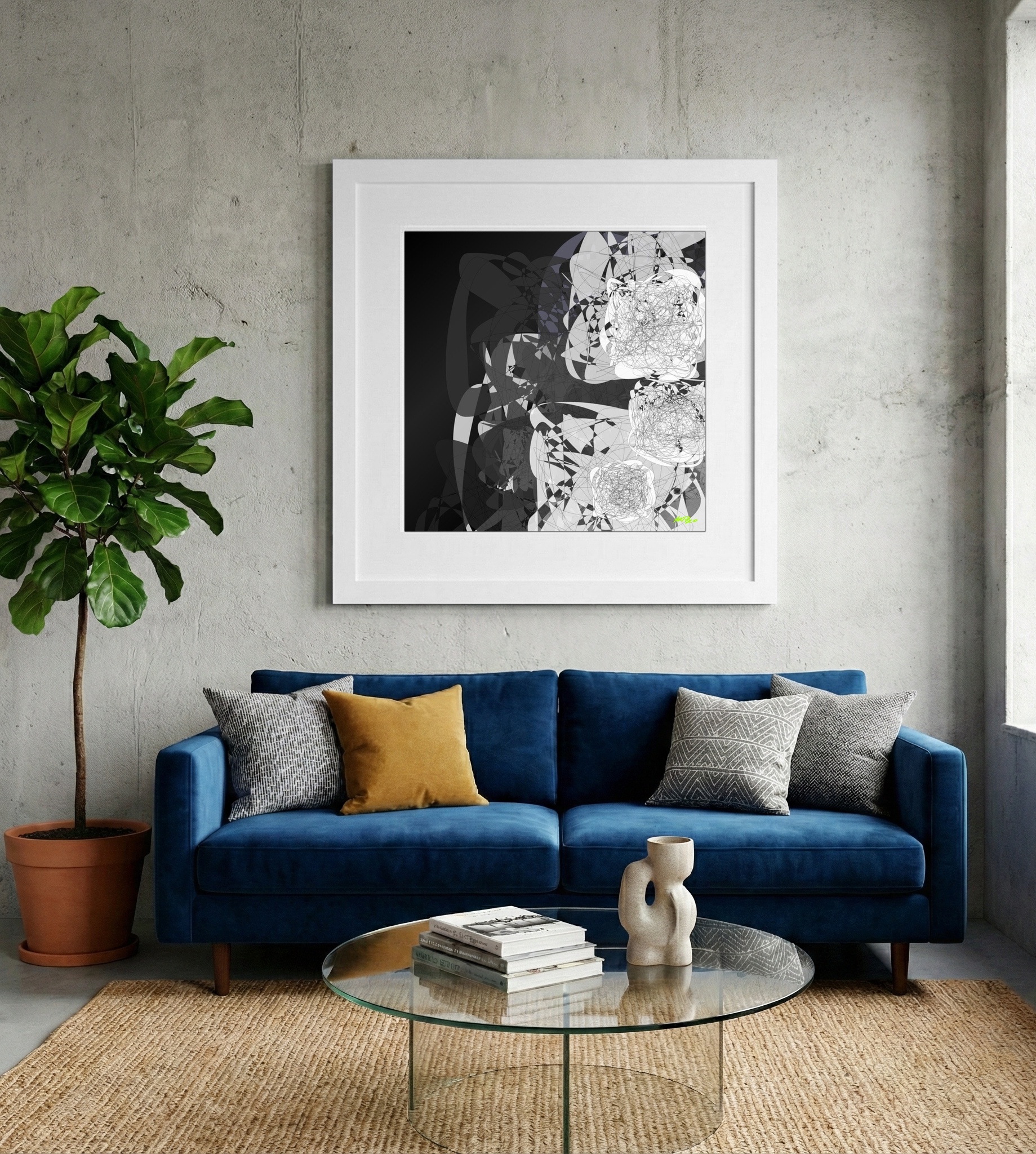 Charcoal and Pewter Abstract Digital Design — art on the wall, room interior preview 2