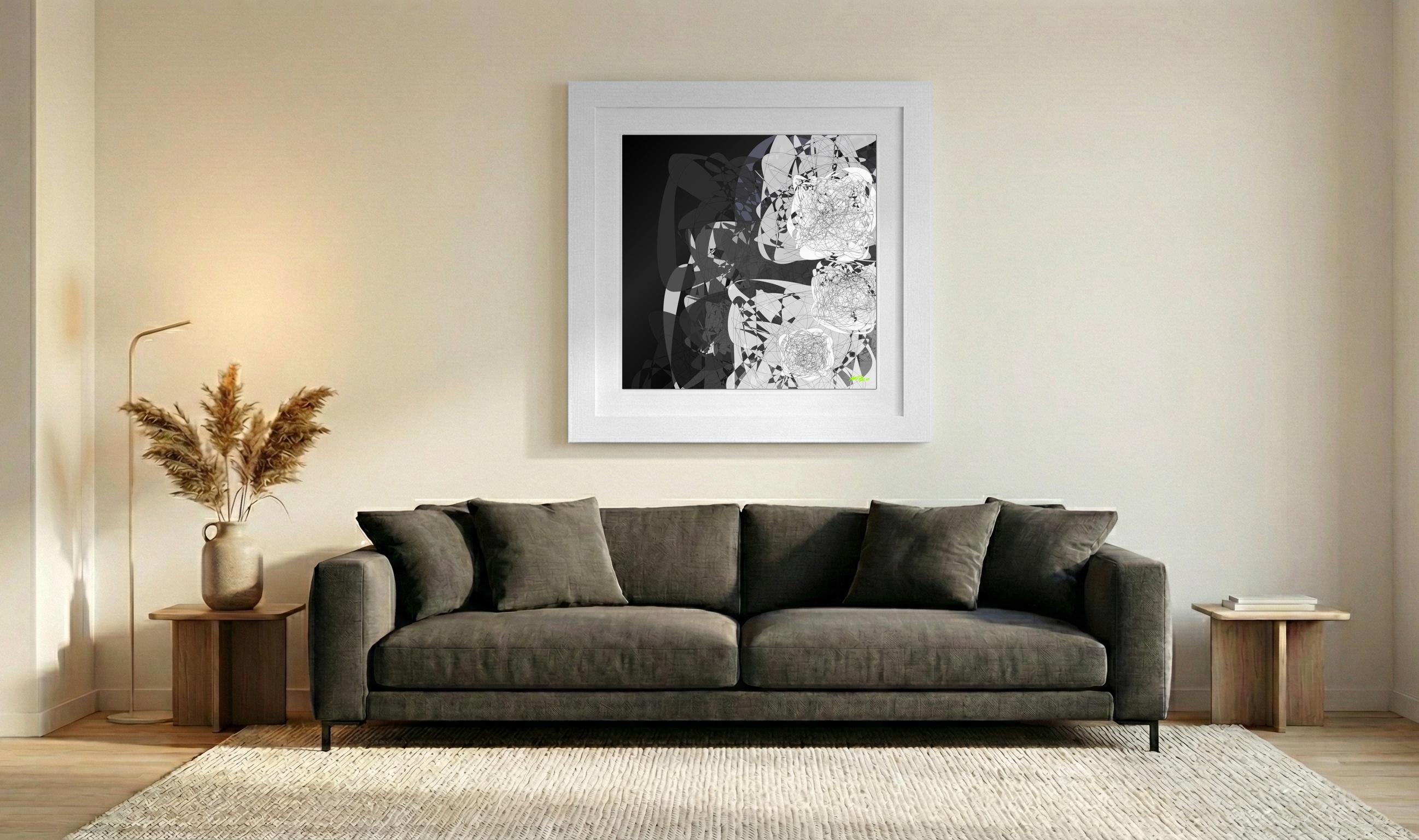 Charcoal and Pewter Abstract Digital Design — art on the wall, room interior preview 3