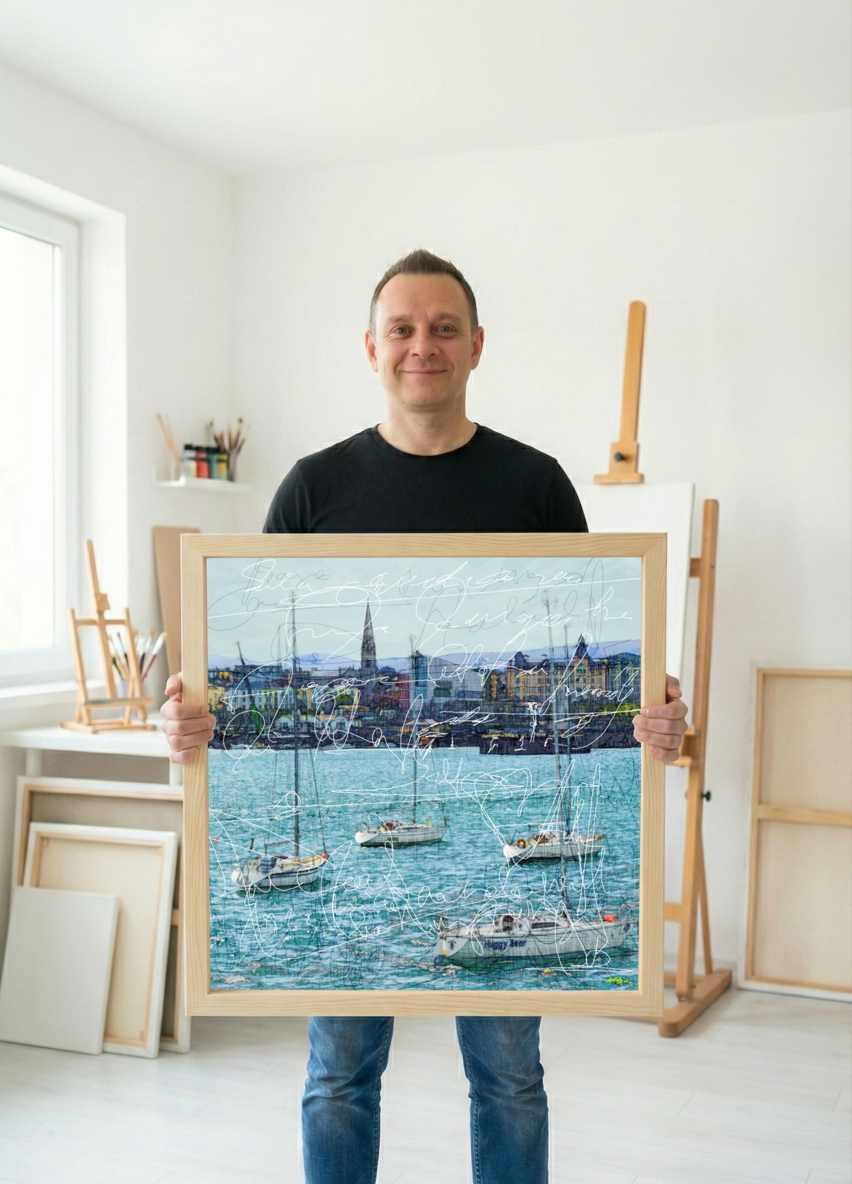 Turquoise Dublin Bay Digital Artwork — art on the wall, room interior preview 2