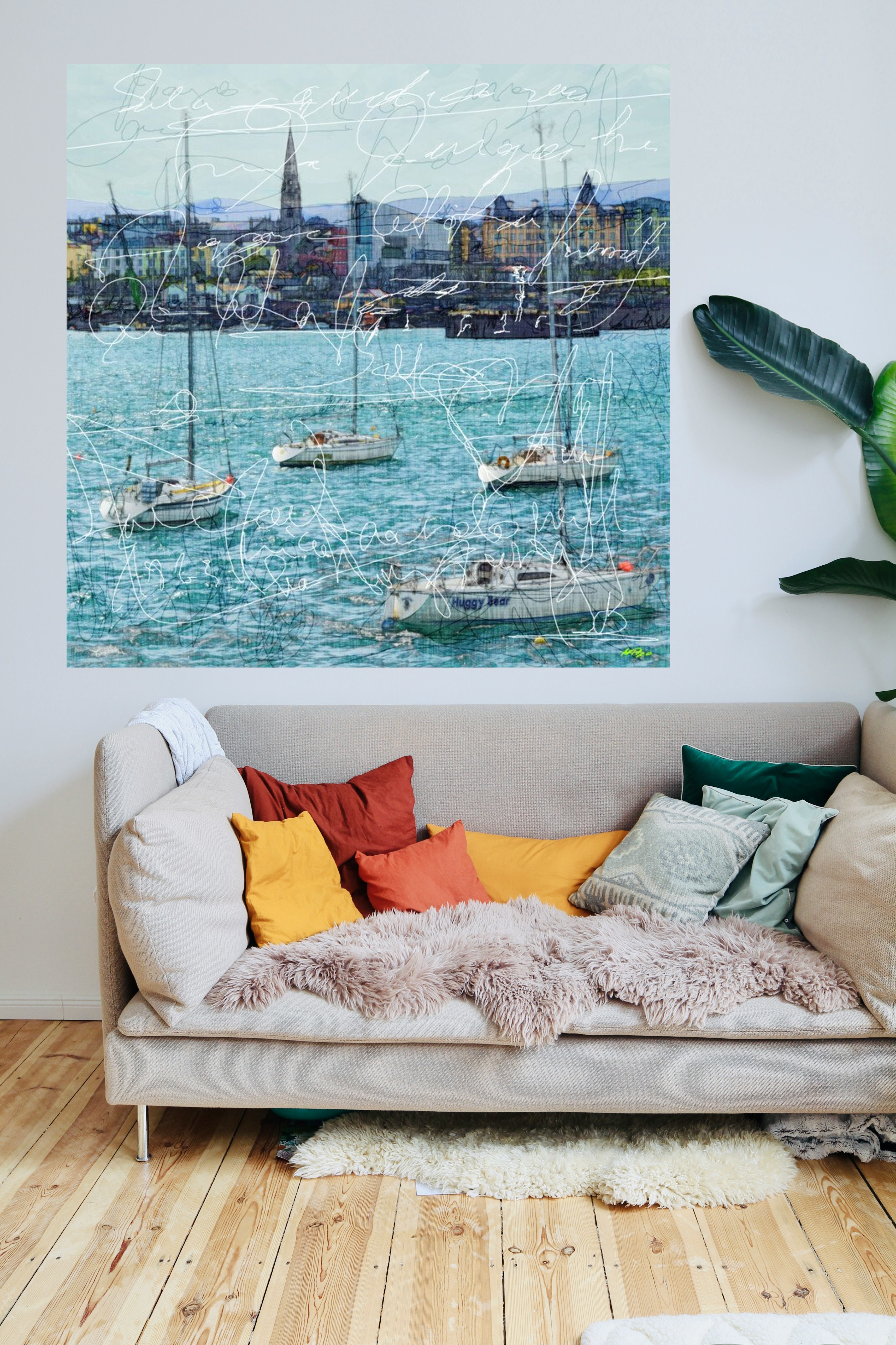 Turquoise Dublin Bay Digital Artwork — art on the wall, room interior preview 3