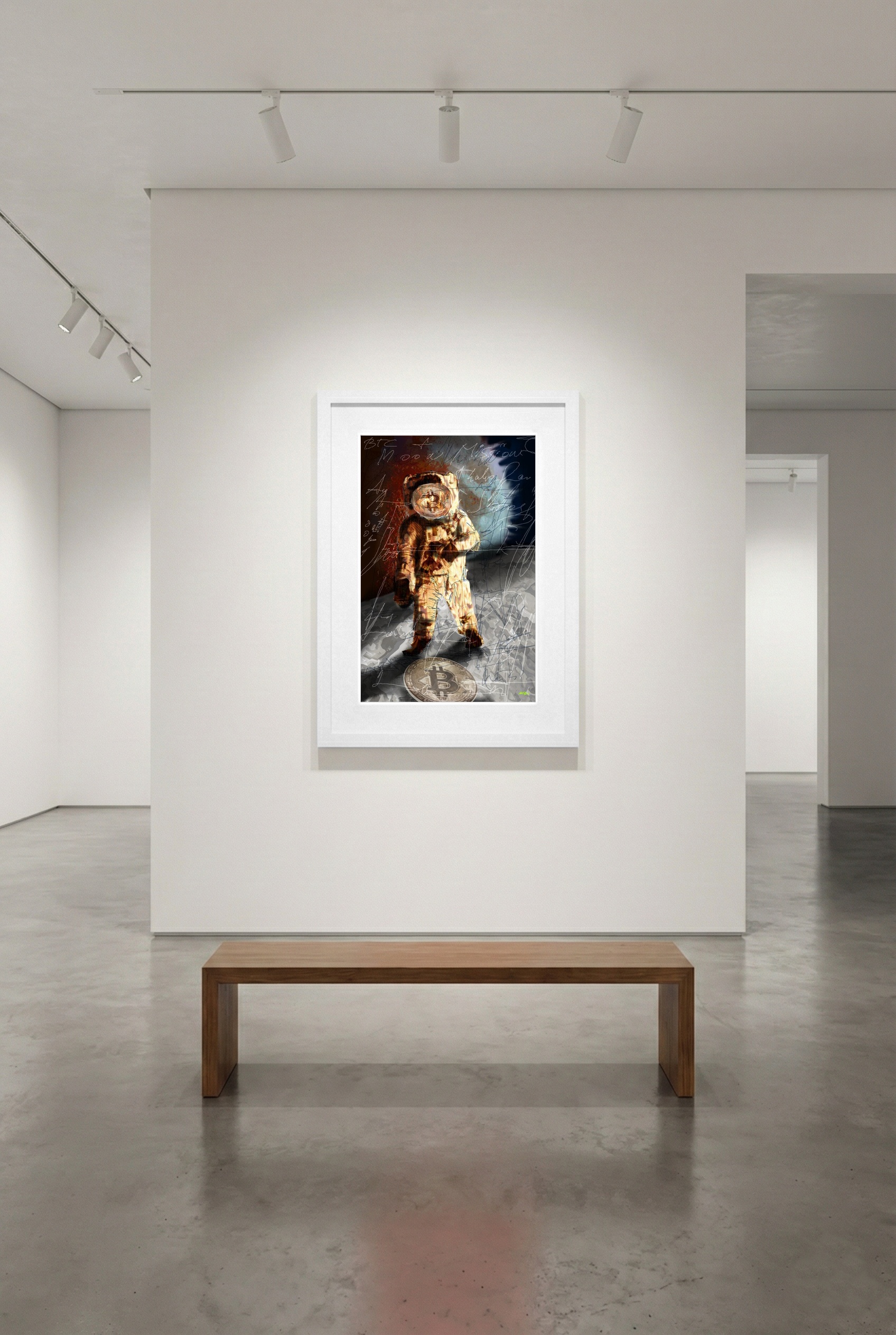 Golden Astronaut on Lunar Surface Digital Art — art on the wall, room interior preview 3