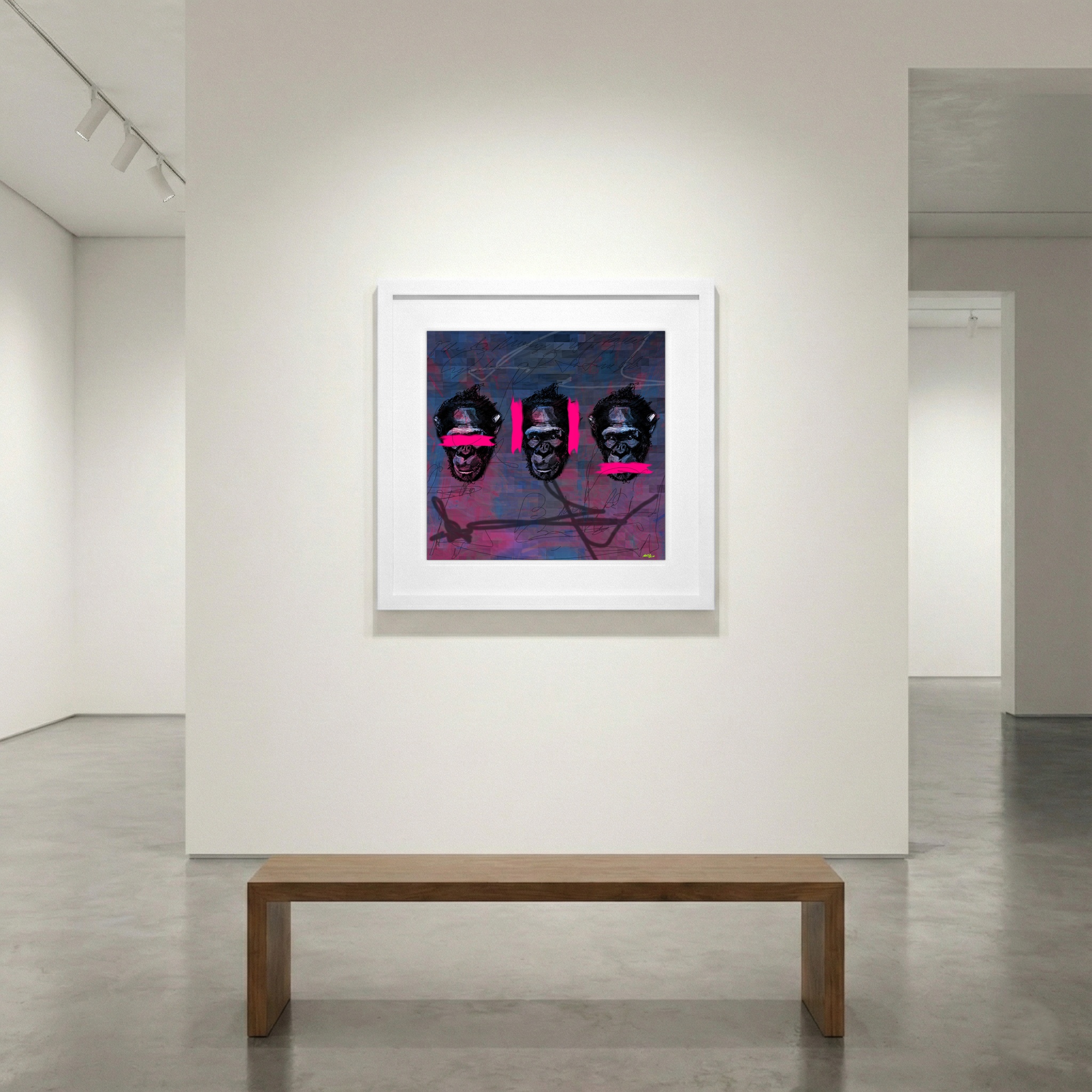 Dynamic Pink Monkey Faces Digital Art — art on the wall, room interior preview 1