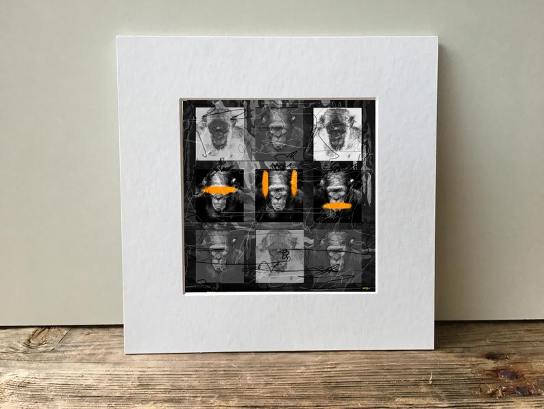 Black and Orange Ape Faces in Digital Art — art on the wall, room interior preview 2