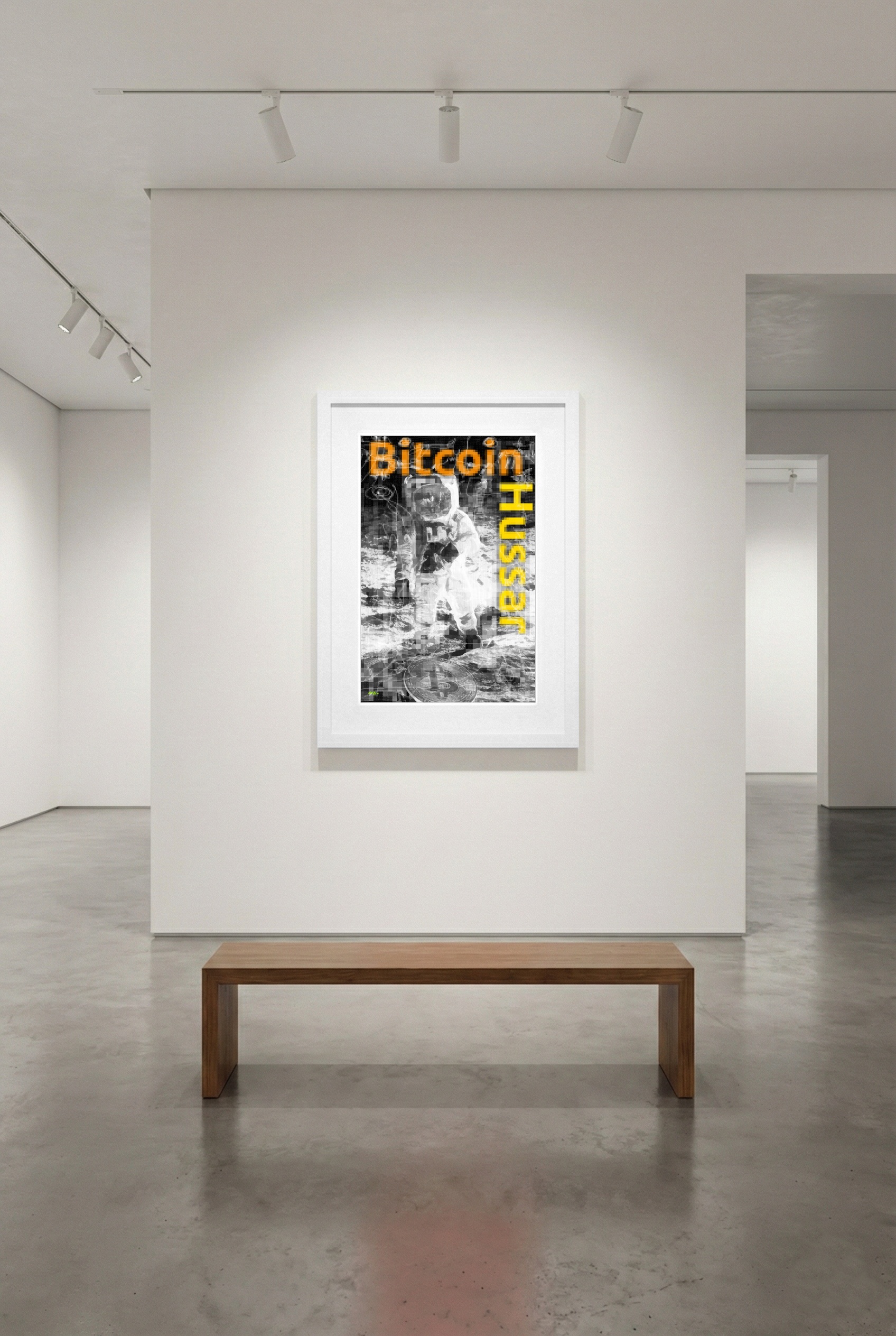 Monochrome Astronaut with Orange Accents — art on the wall, room interior preview 3