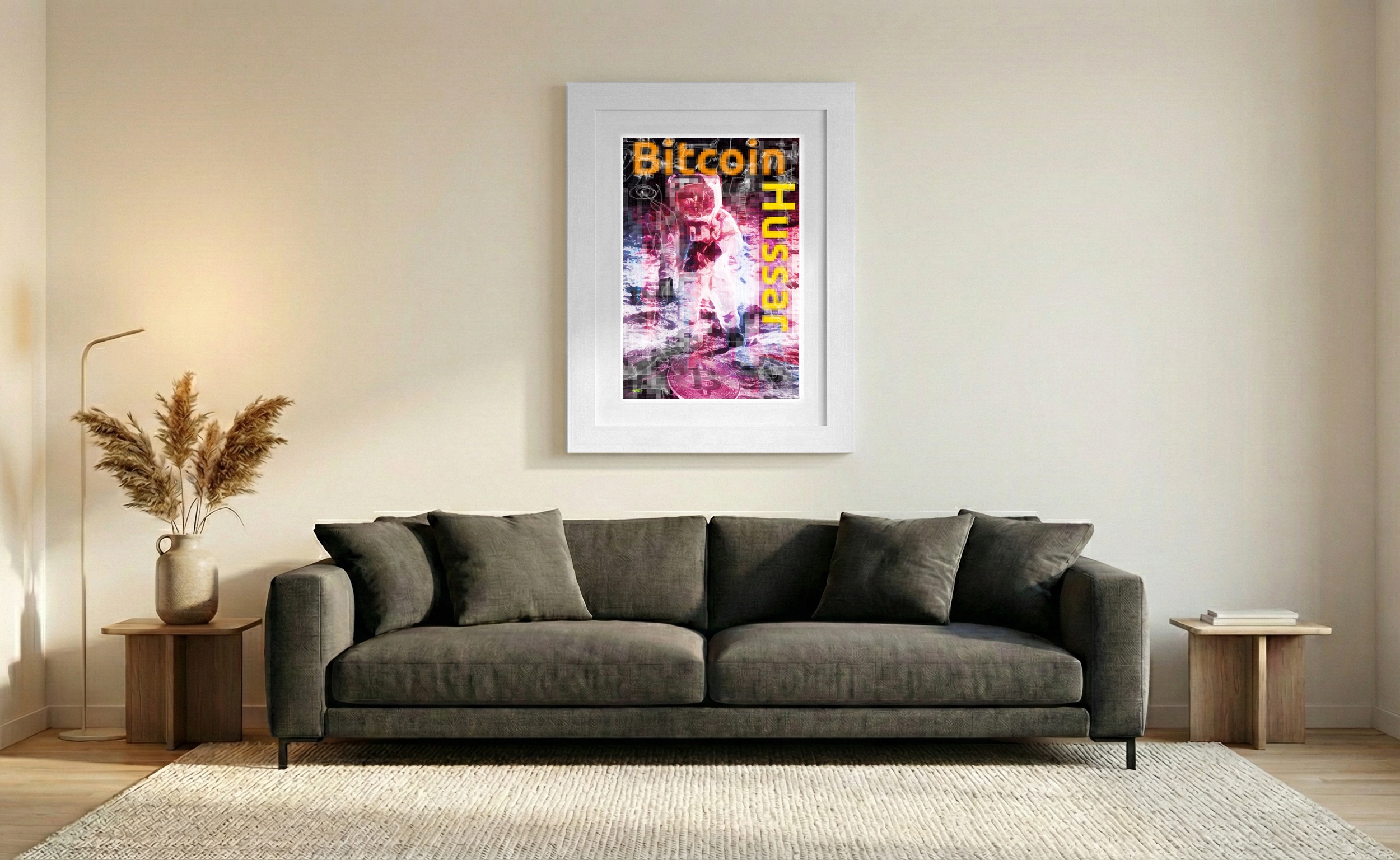 Bold Pink and Orange Astronaut Art — art on the wall, room interior preview 2