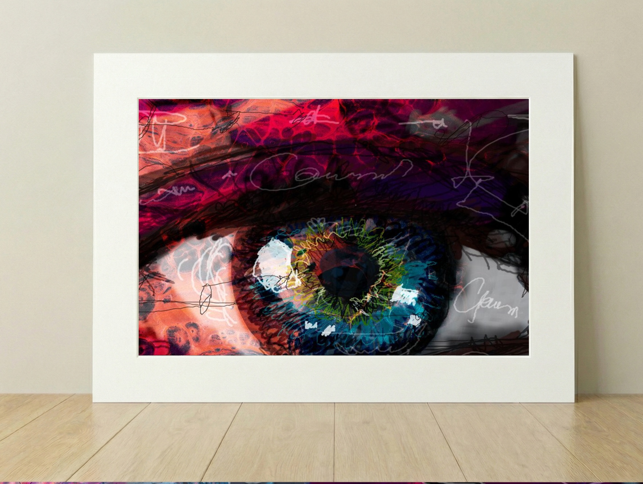 Emerald and Sapphire Eye Digital Artwork — art on the wall, room interior preview 1