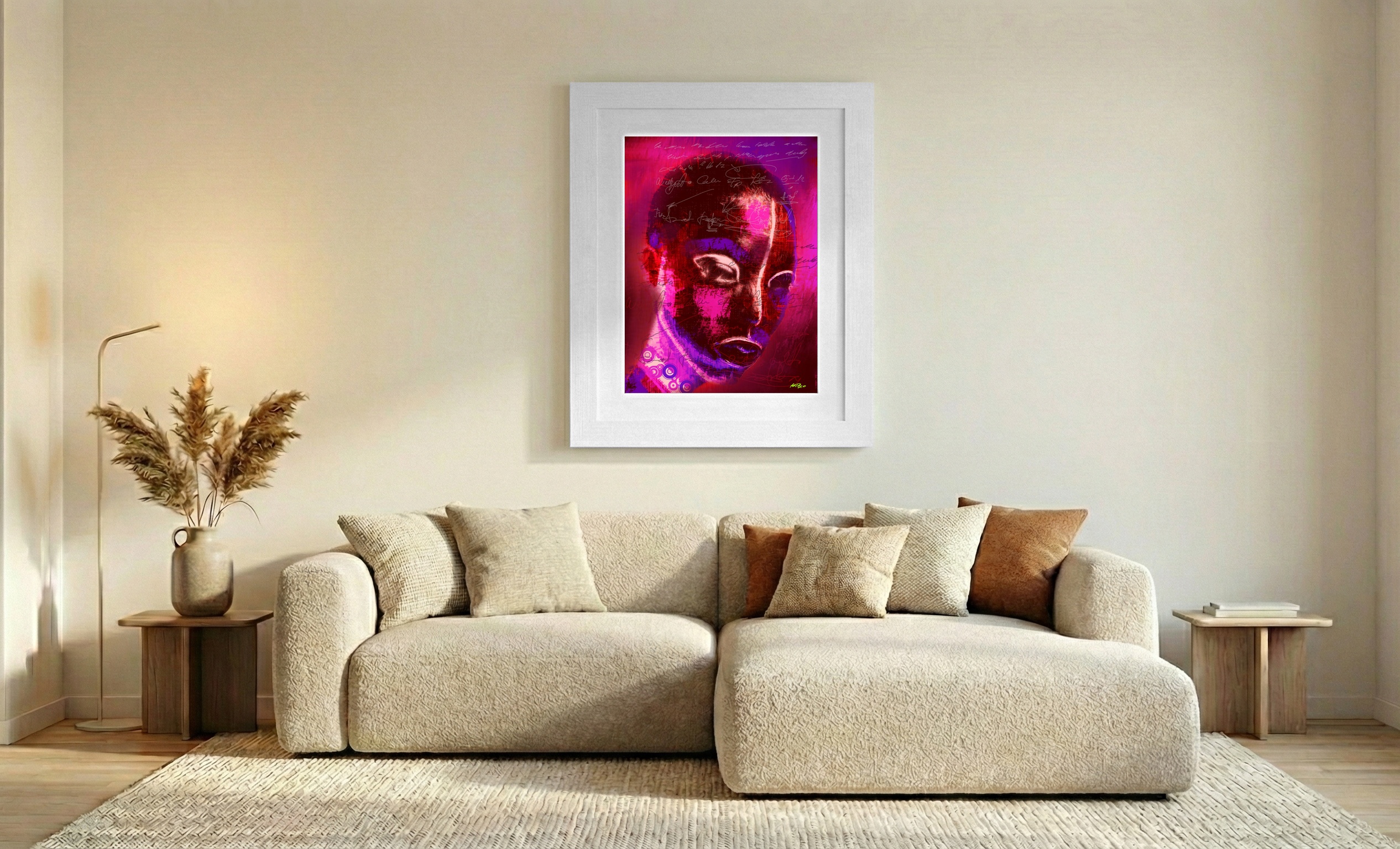 Crimson Woman Portrait Digital Art — art on the wall, room interior preview 1