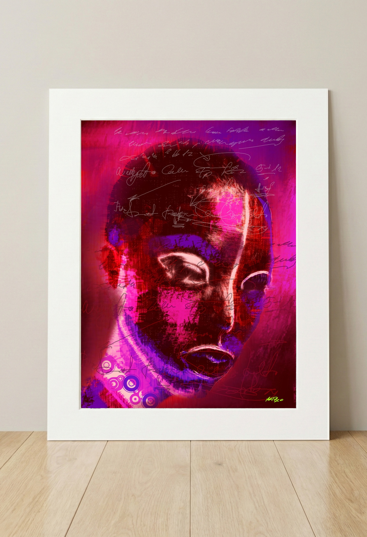 Crimson Woman Portrait Digital Art — art on the wall, room interior preview 3
