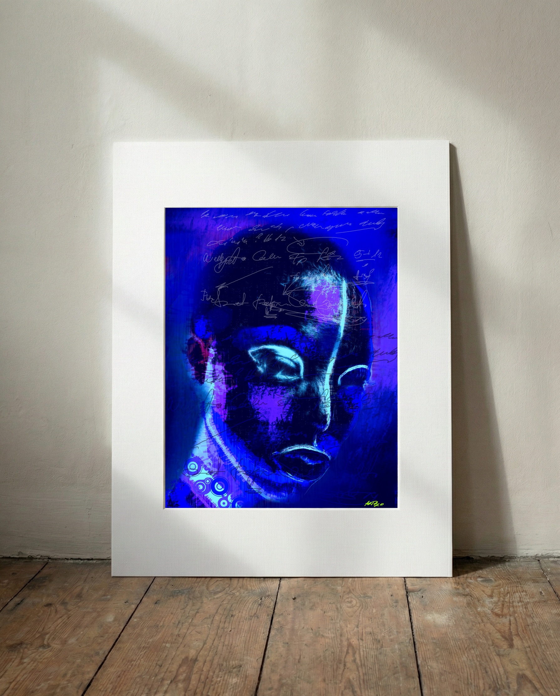 Cobalt and Ultramarine Woman Digital Art — art on the wall, room interior preview 2