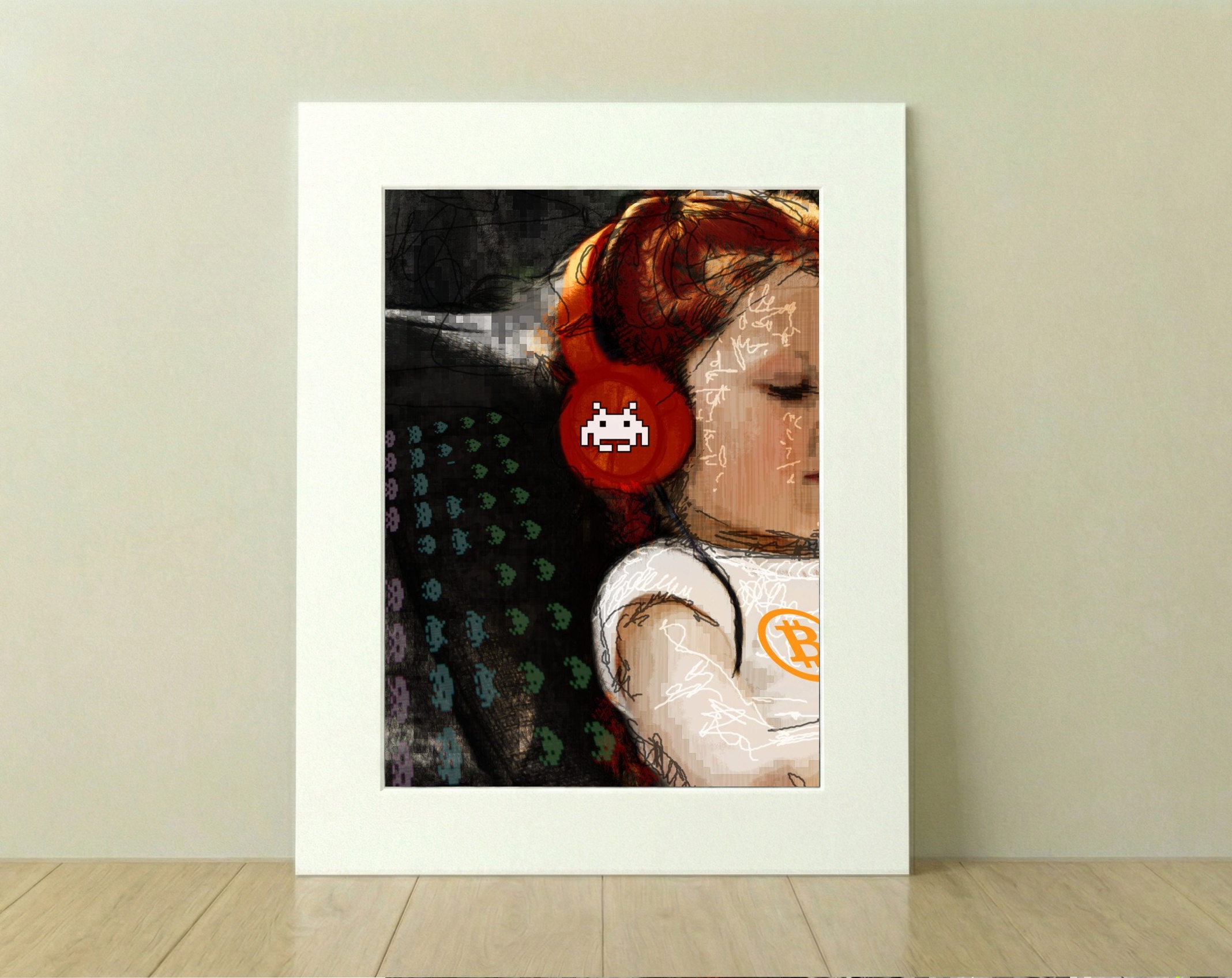 Childhood Dreams Digital Art in Orange and Red — art on the wall, room interior preview 1