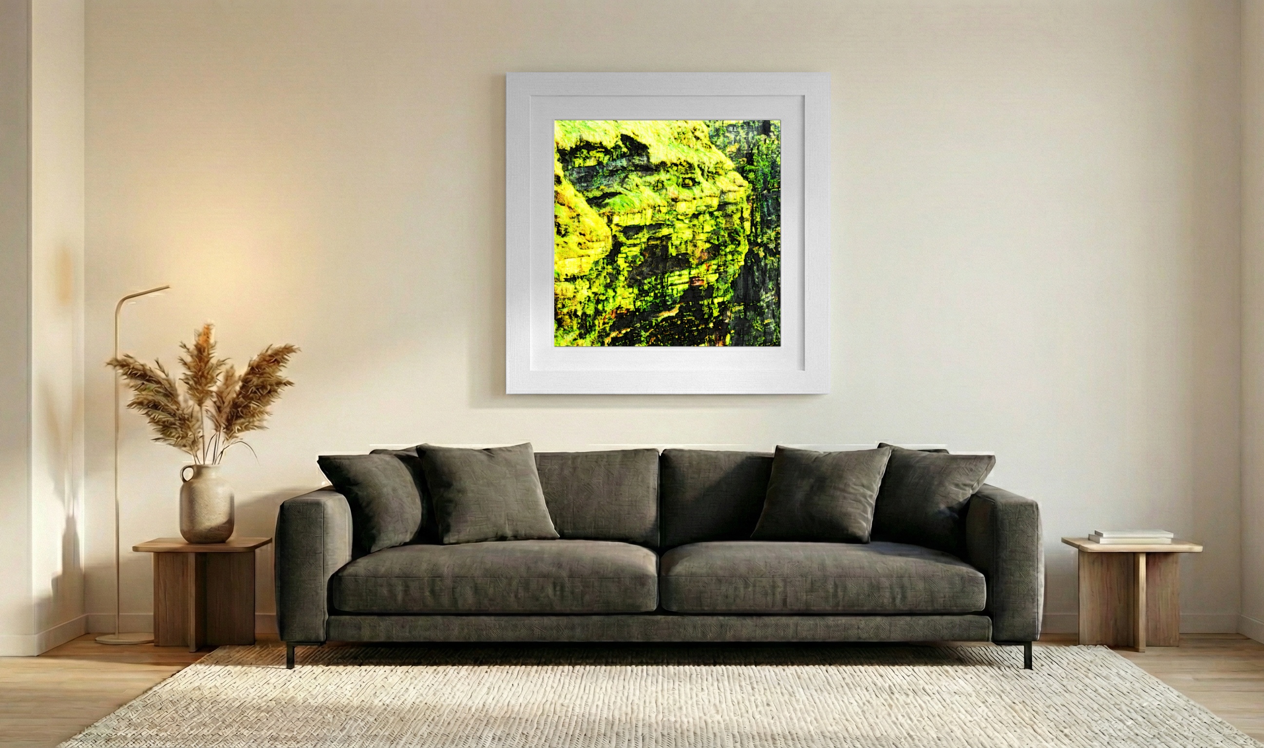 Emerald and Yellow Cliffs in Digital Form — art on the wall, room interior preview 3