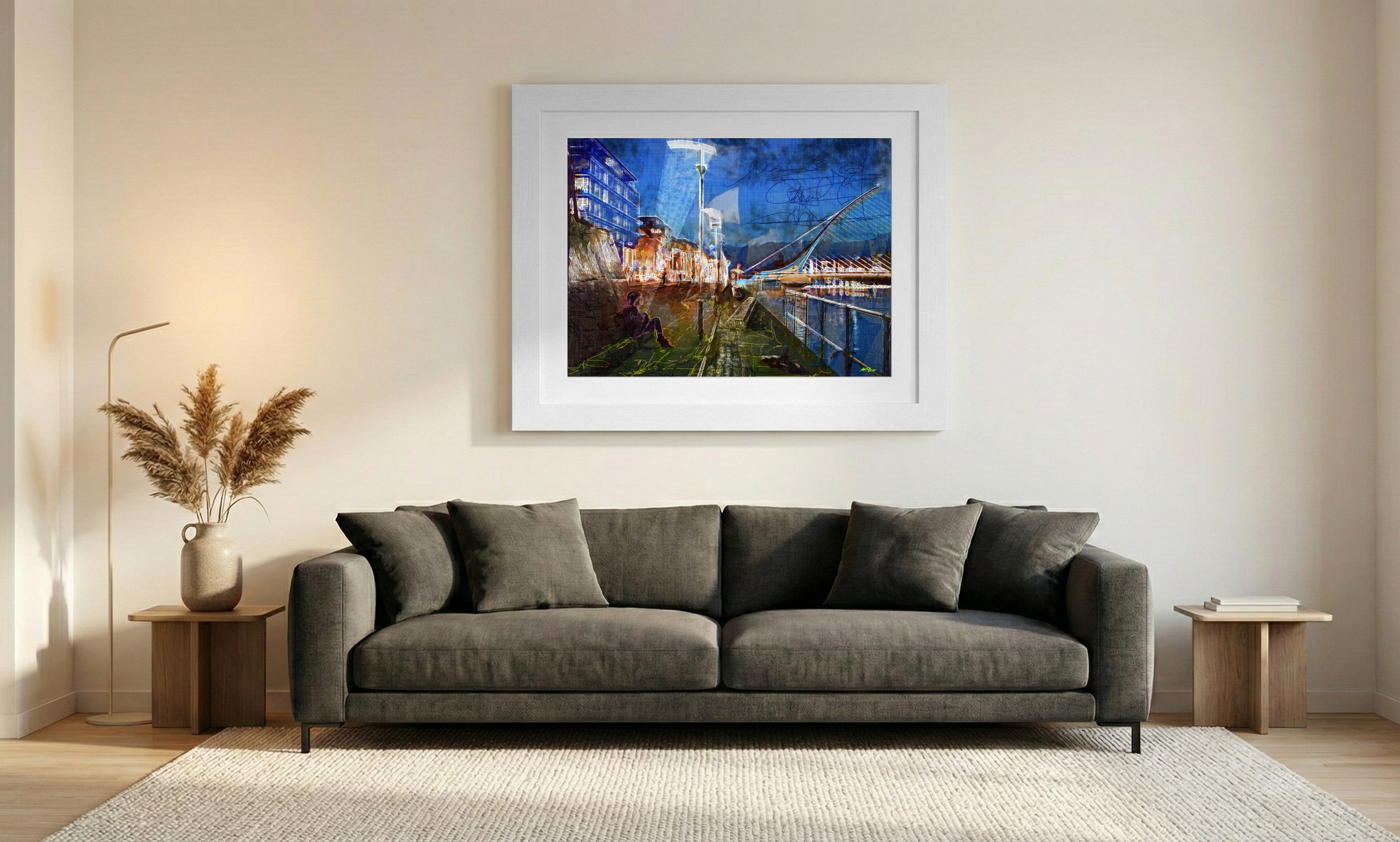 Neon Urban Scene Digital Print — art on the wall, room interior preview 1