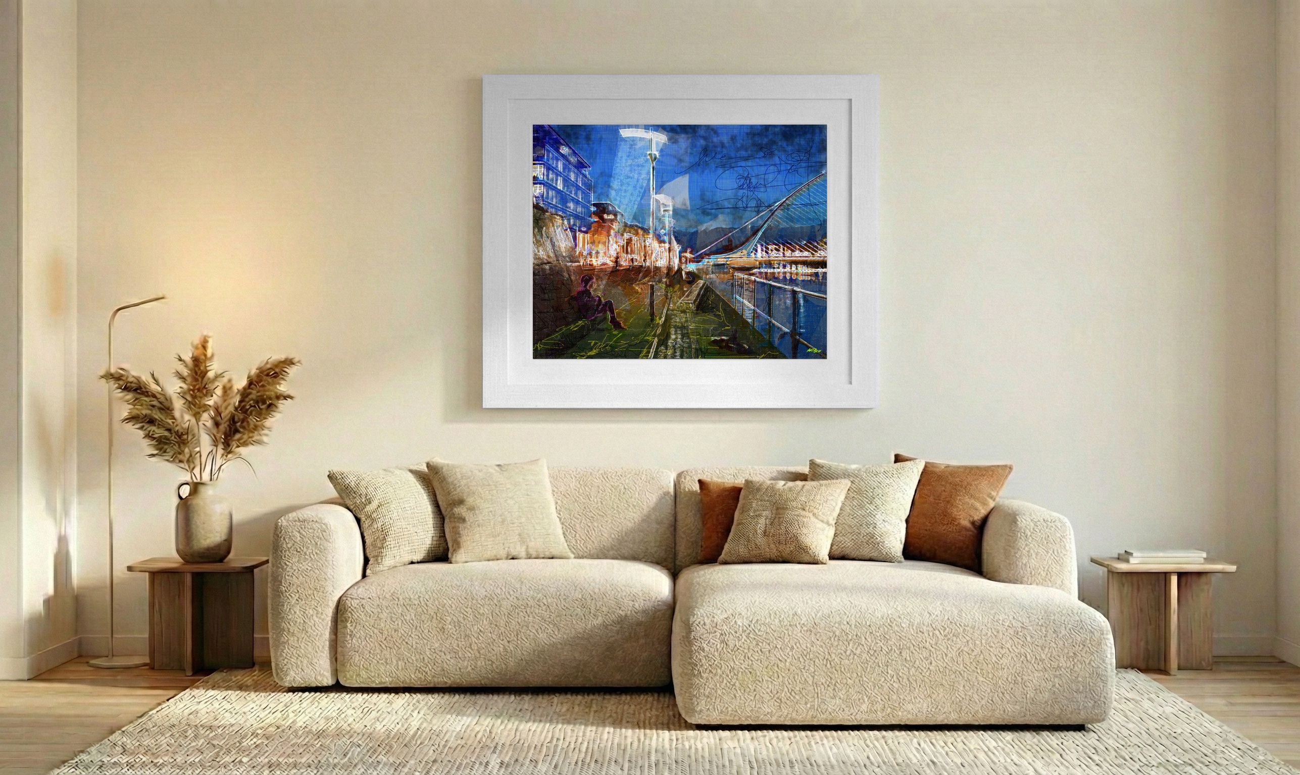 Neon Urban Scene Digital Print — art on the wall, room interior preview 2