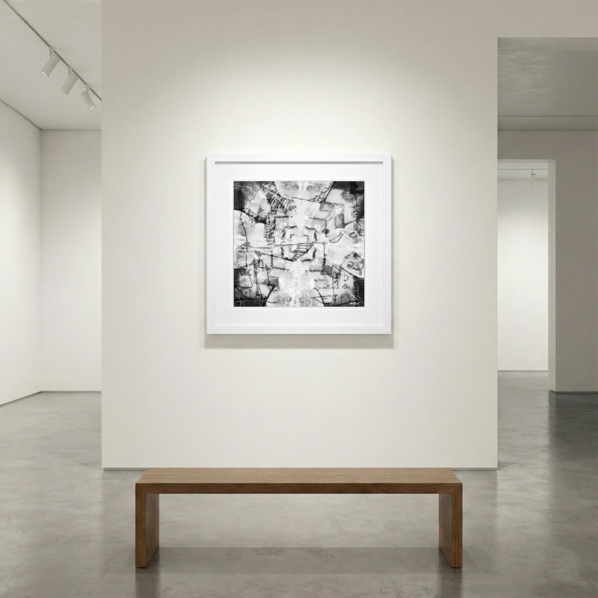 Swirling Black and White Digital Composition — art on the wall, room interior preview 1