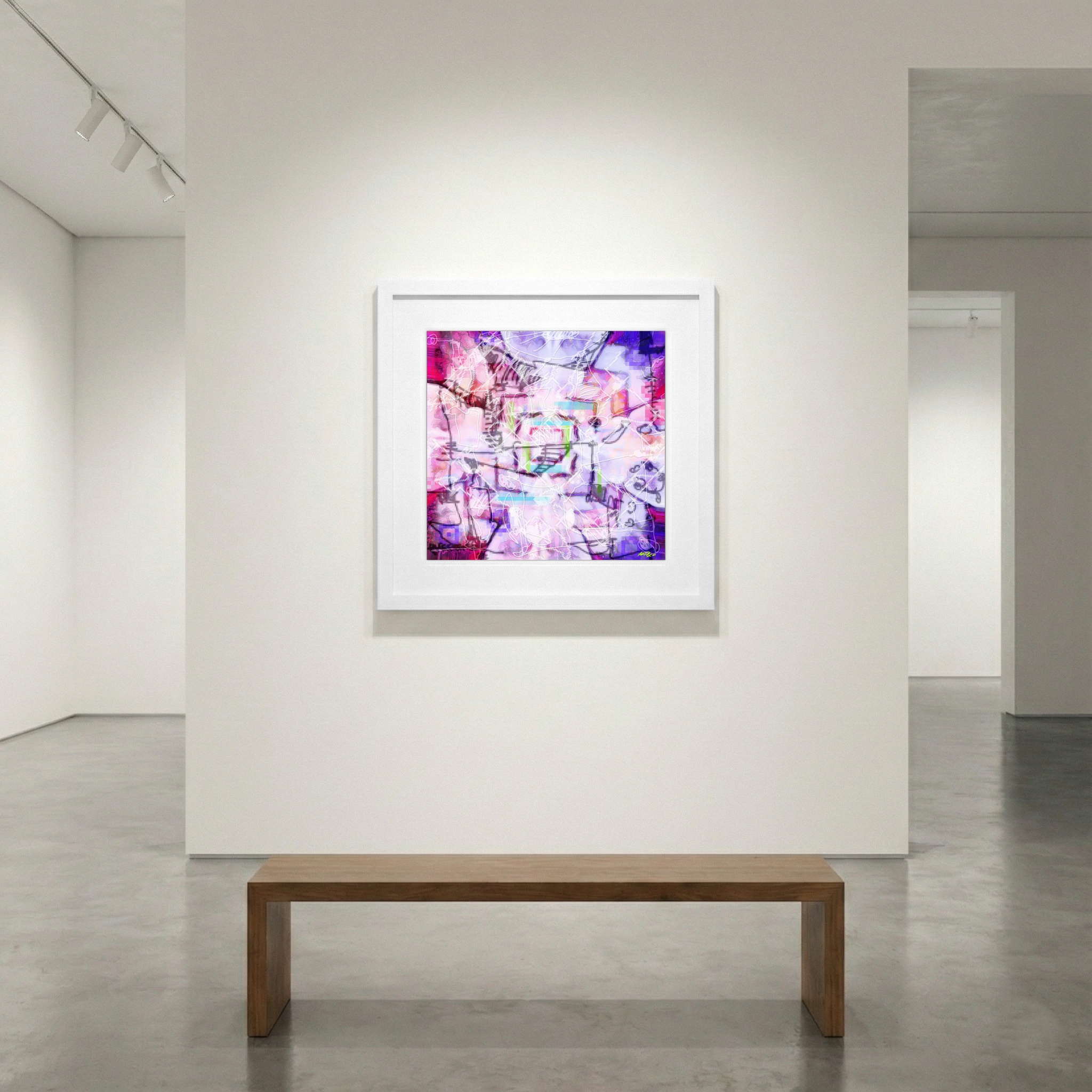 Violet and Pink Abstract Sphere — art on the wall, room interior preview 1