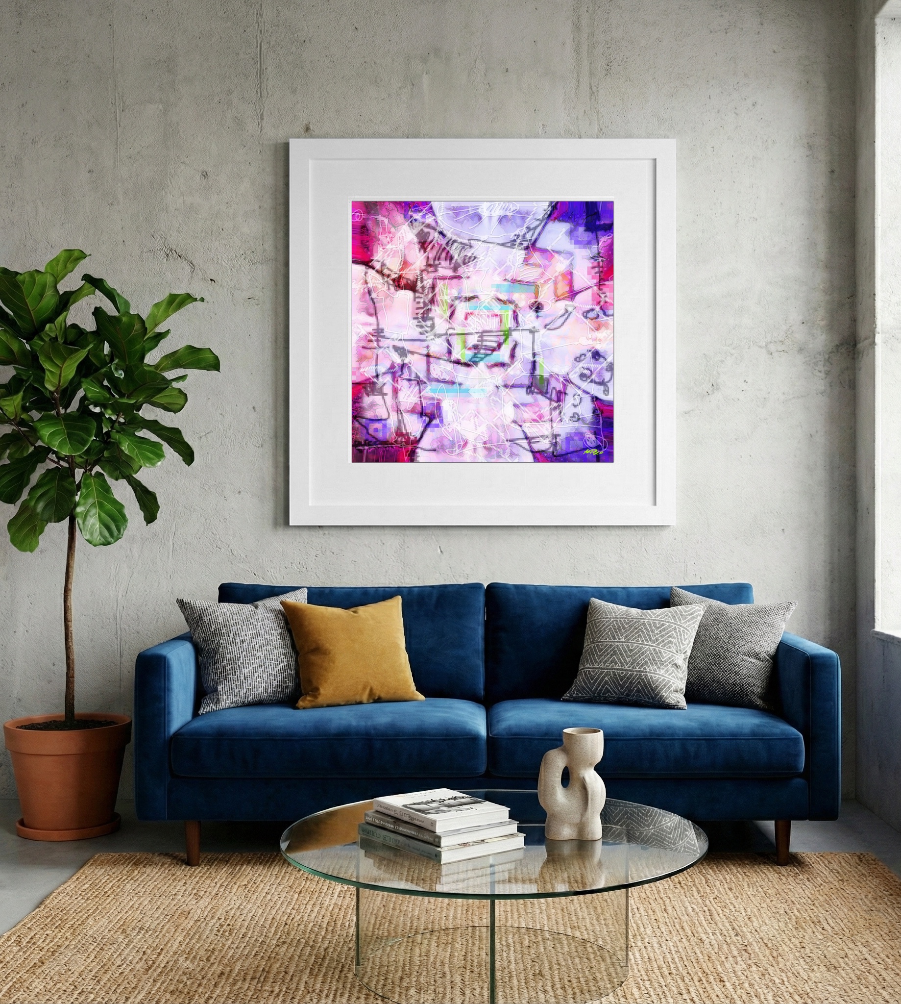 Violet and Pink Abstract Sphere — art on the wall, room interior preview 2