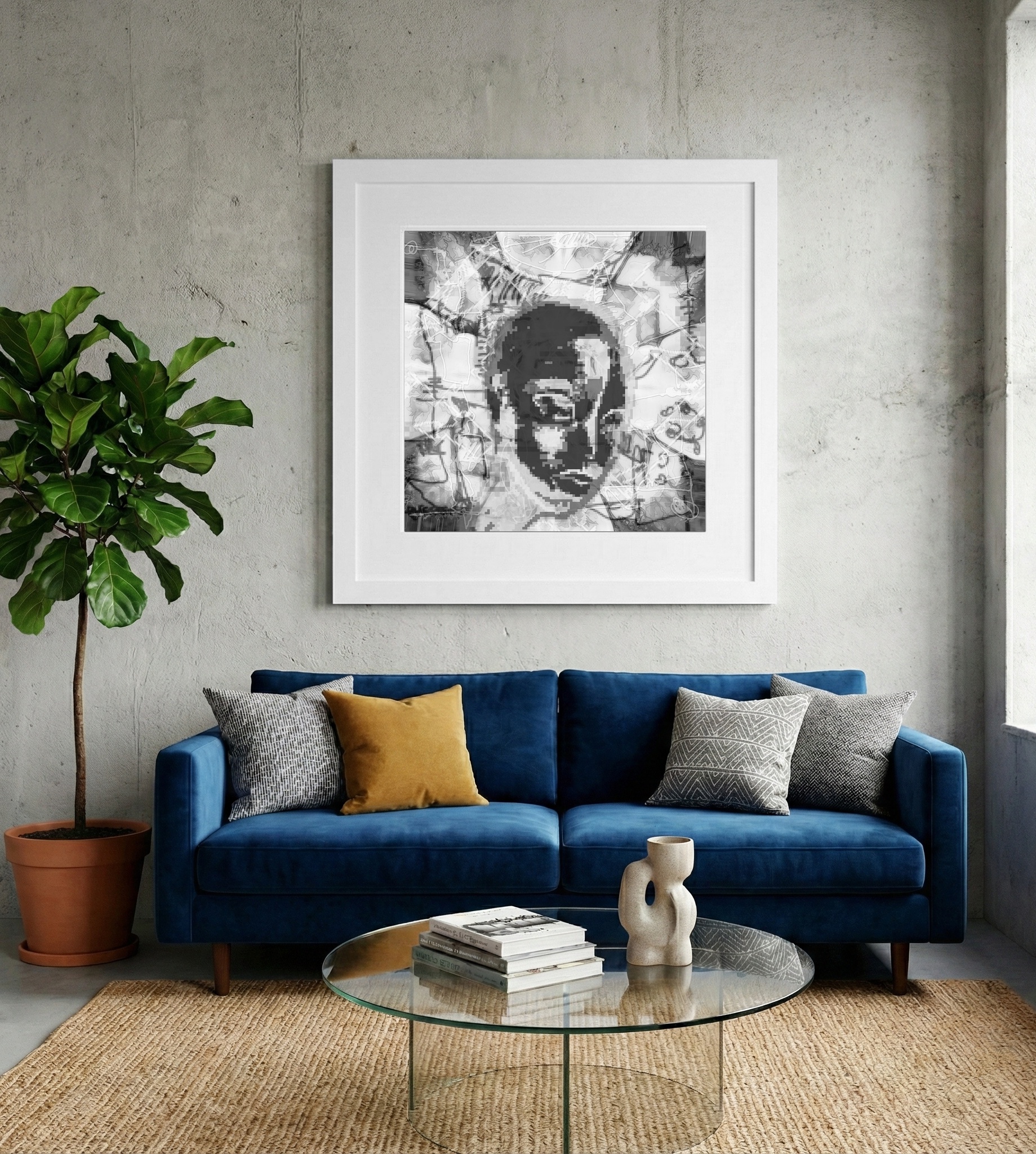 Contrasting Black and White Digital Sphere — art on the wall, room interior preview 2