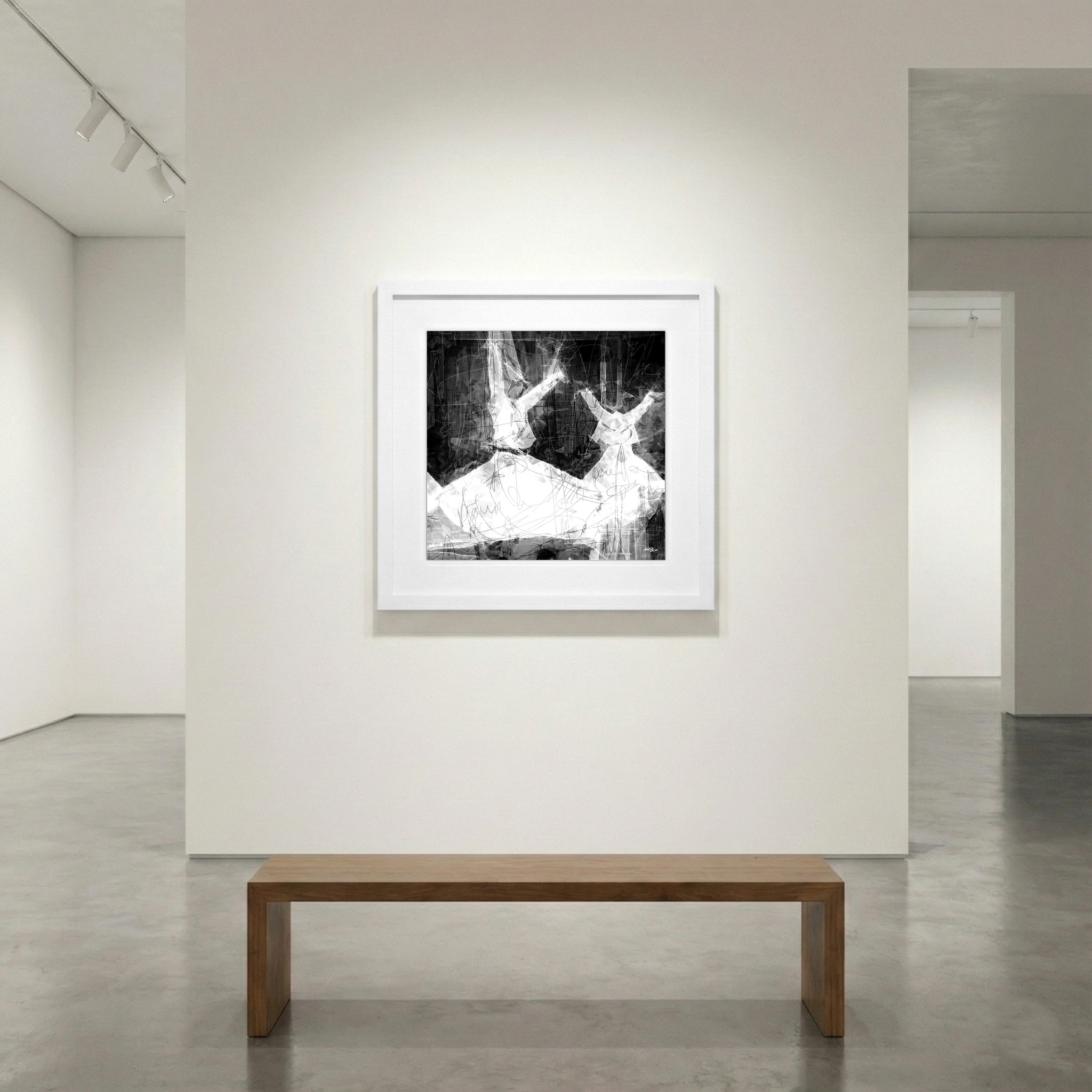 Dynamic Black and White Dancers - Digital Art — art on the wall, room interior preview 1