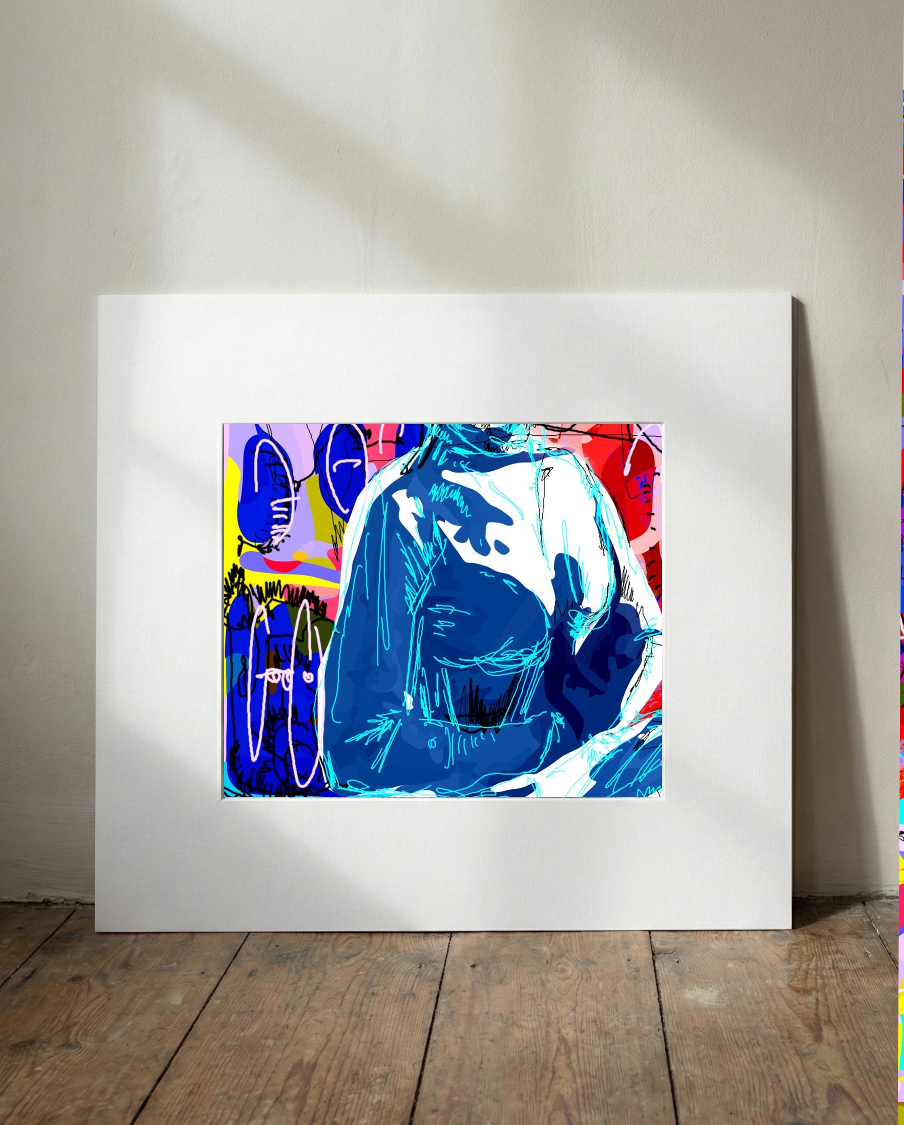 Cerulean and Teal Yoga Woman Illustration — art on the wall, room interior preview 1