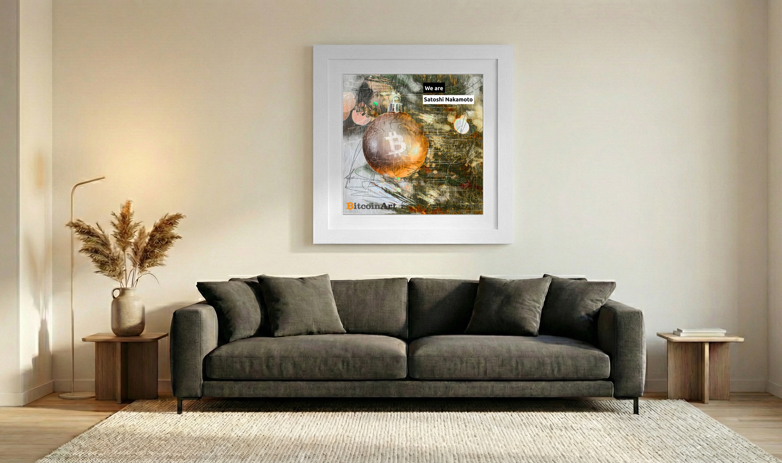 Golden Ornament Digital Art with Festive Glow — art on the wall, room interior preview 3