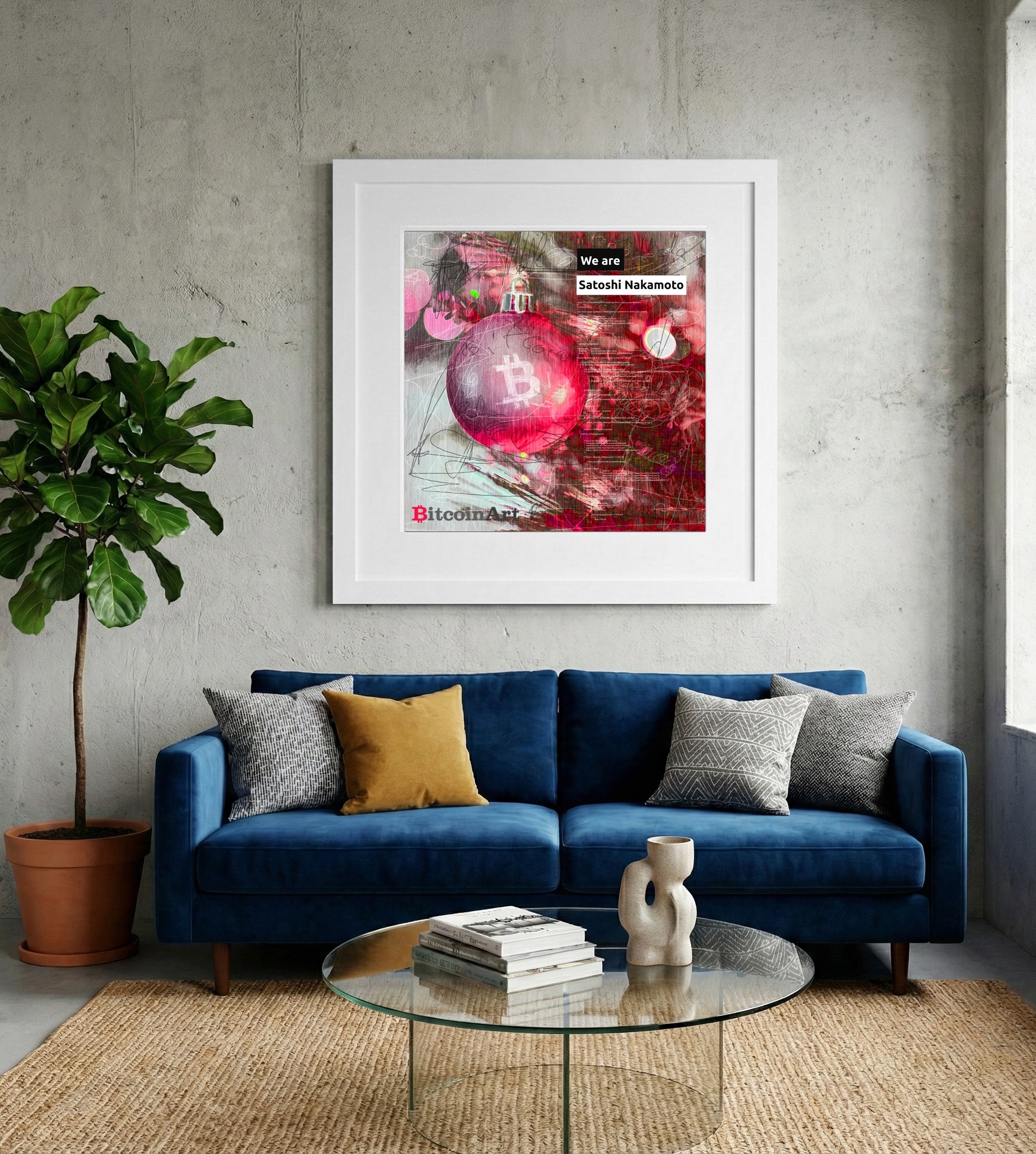 Magenta and Blush Christmas Ornament Digital Print — art on the wall, room interior preview 2