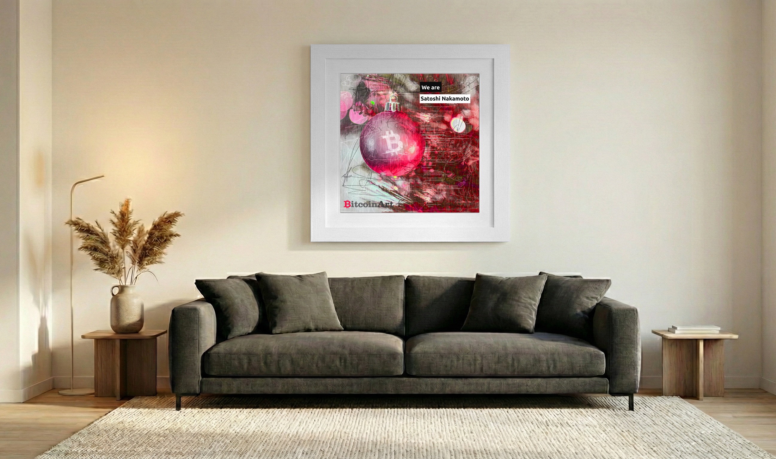 Magenta and Blush Christmas Ornament Digital Print — art on the wall, room interior preview 3