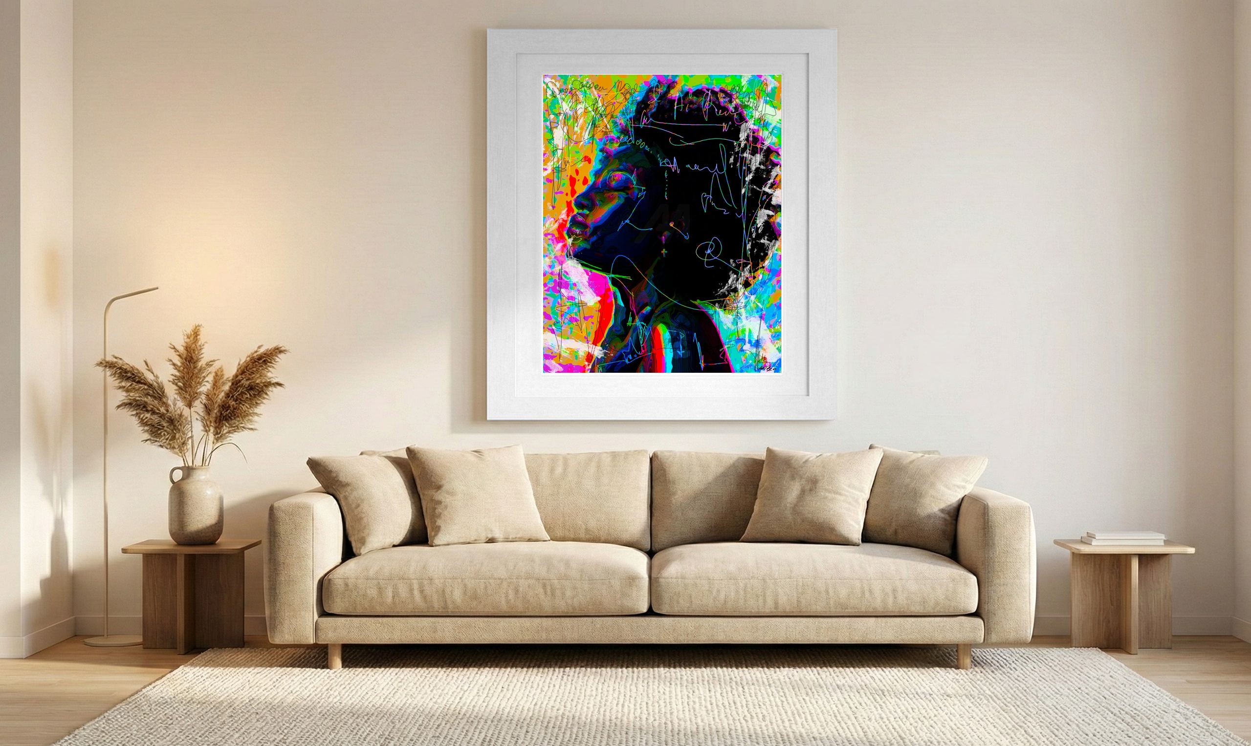 Neon Purple and Pink Expression — art on the wall, room interior preview 1