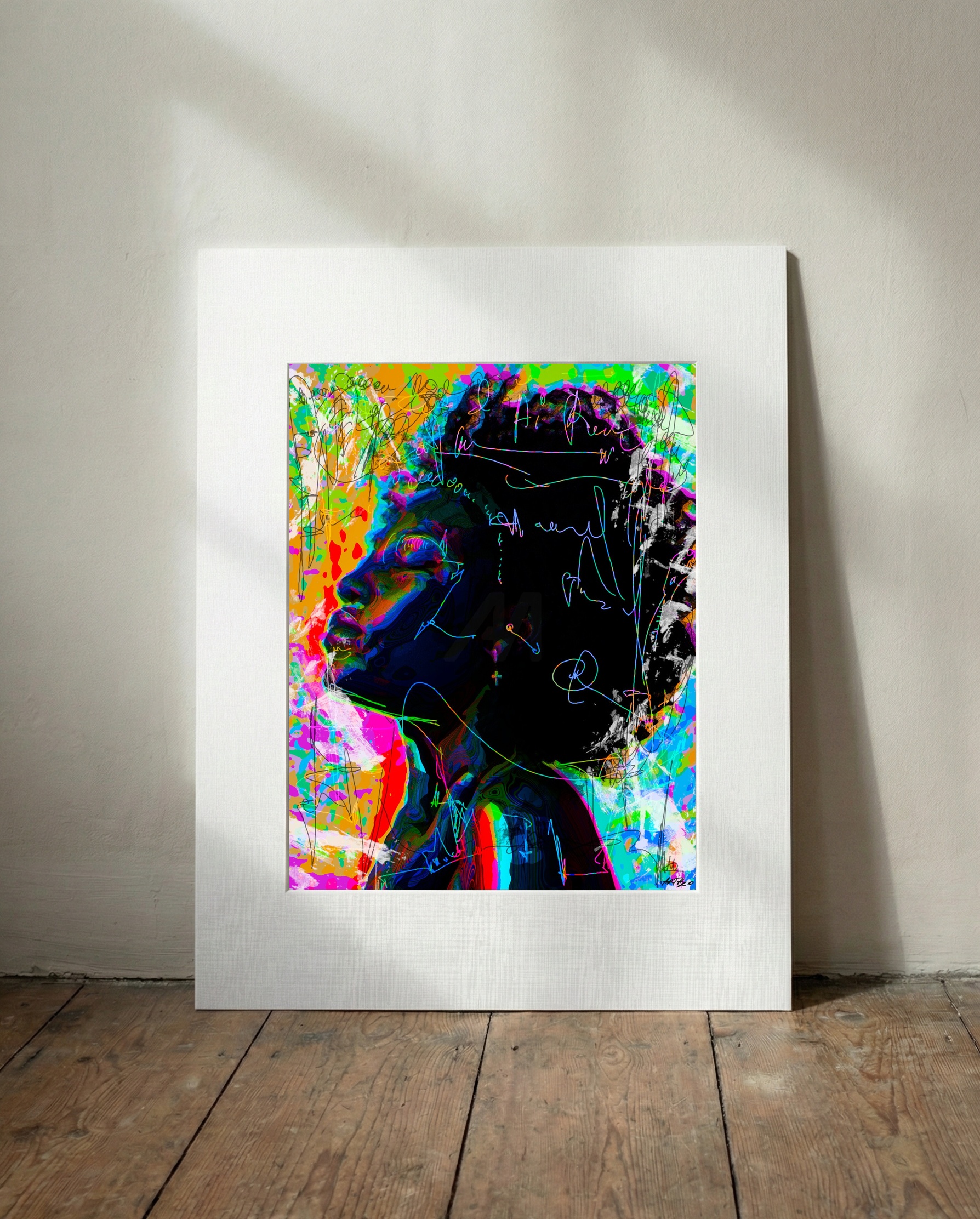 Neon Purple and Pink Expression — art on the wall, room interior preview 3